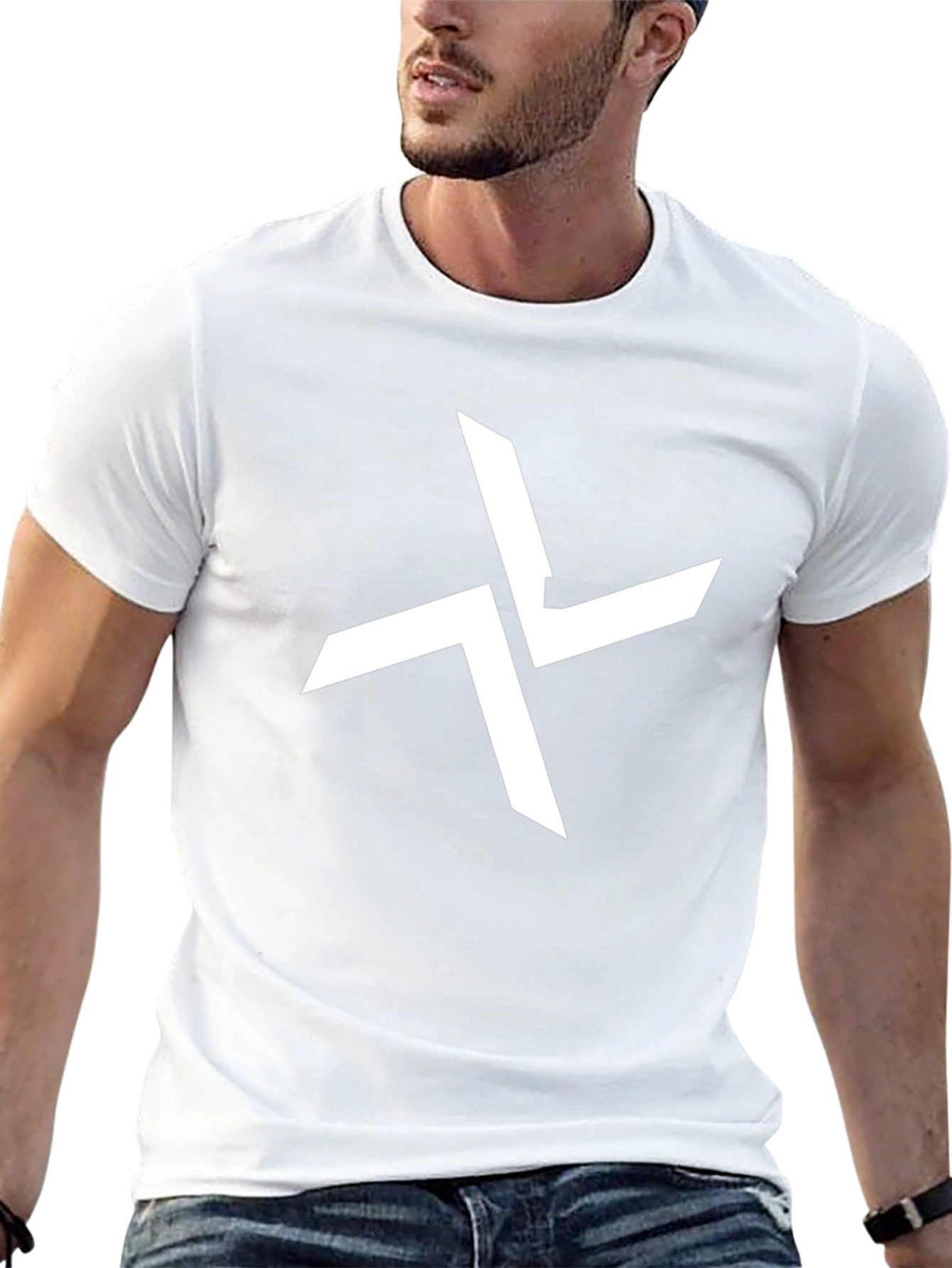 Black Graphic Tee - Abstract White Cross Design