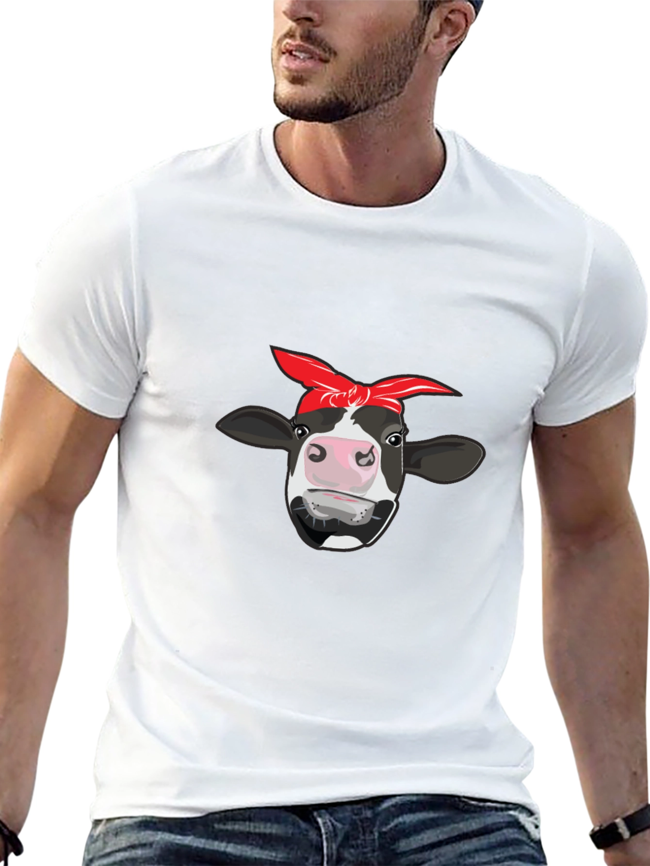 Cow Bandana Graphic Tee - Black Cotton T-Shirt
