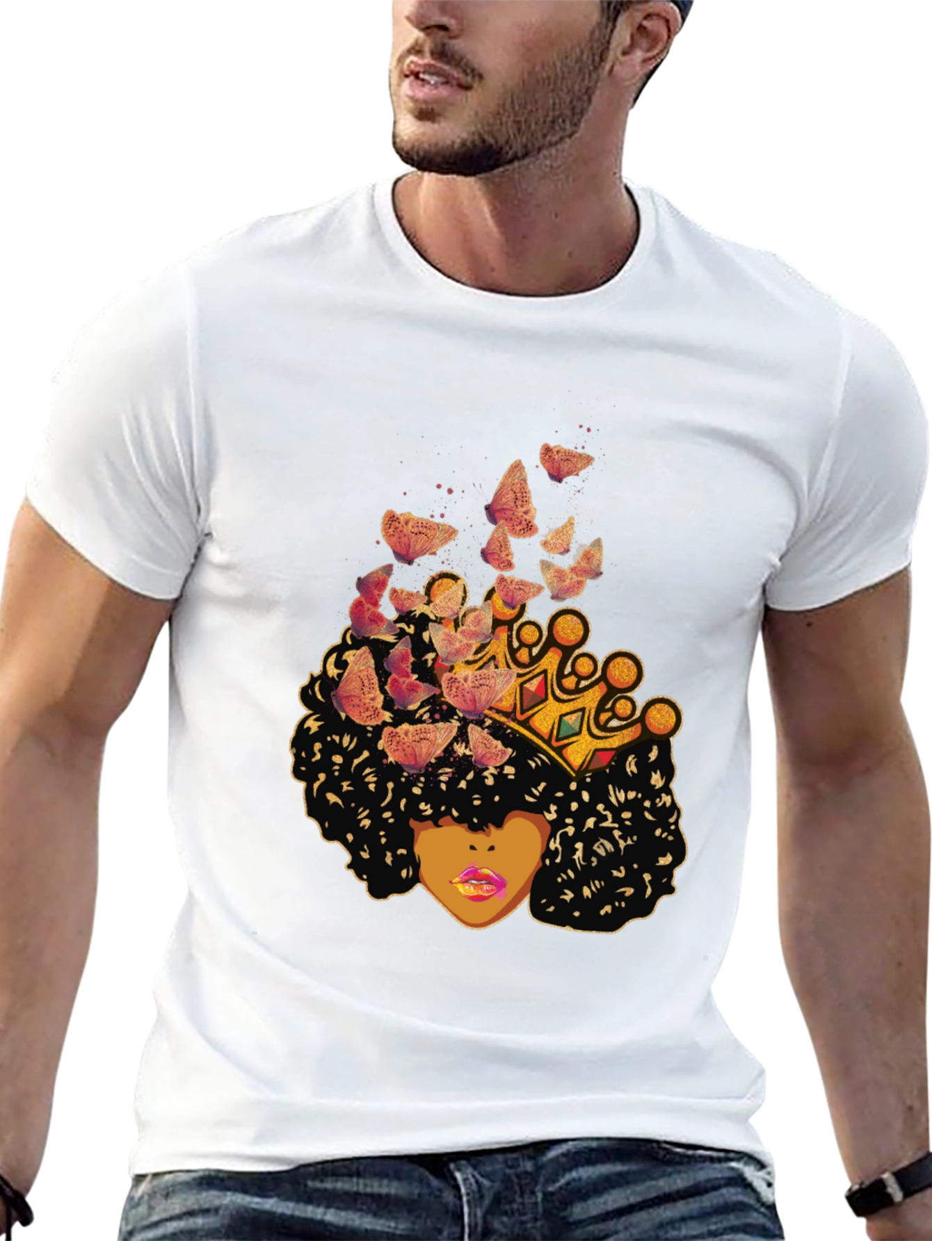 Queen Butterfly T-Shirt - Afro Woman Crown Tee
