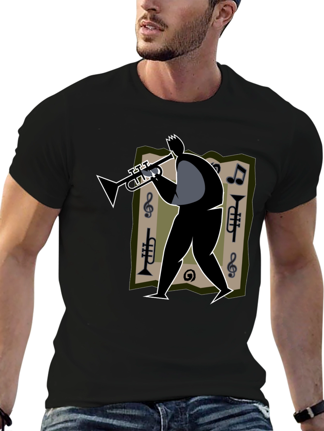 Jazz Musician Graphic Tee - Black Cotton T-Shirt