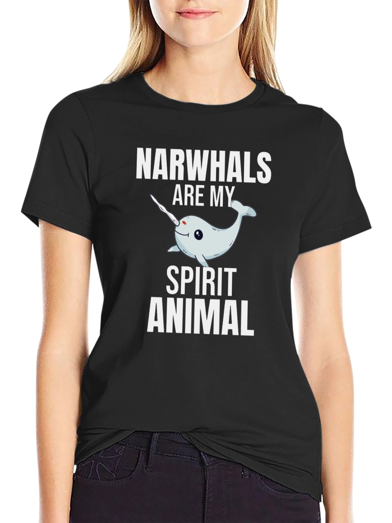 Narwhal Spirit Animal Graphic Tee - Black Cotton