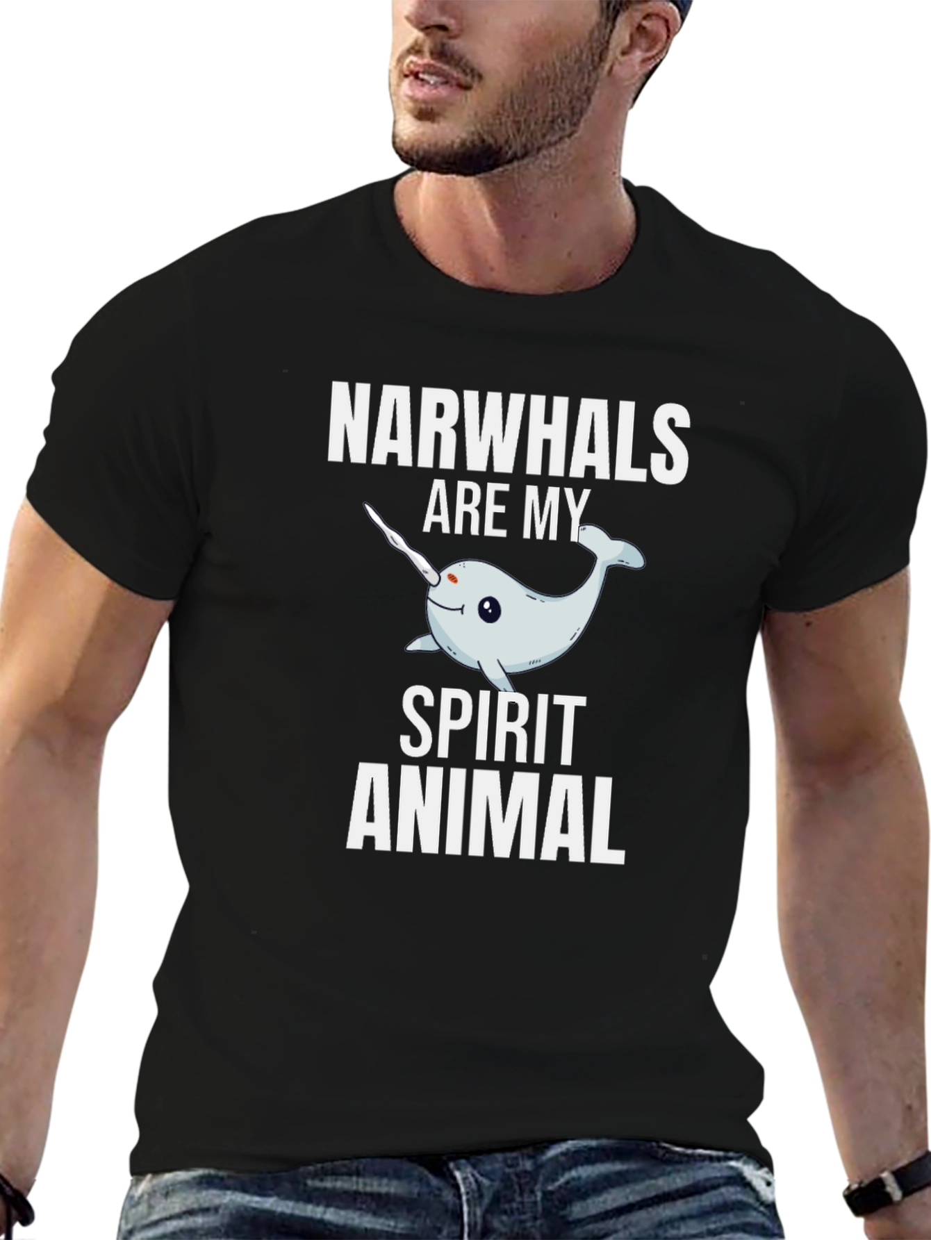 Narwhal Spirit Animal Graphic Tee - Black Cotton