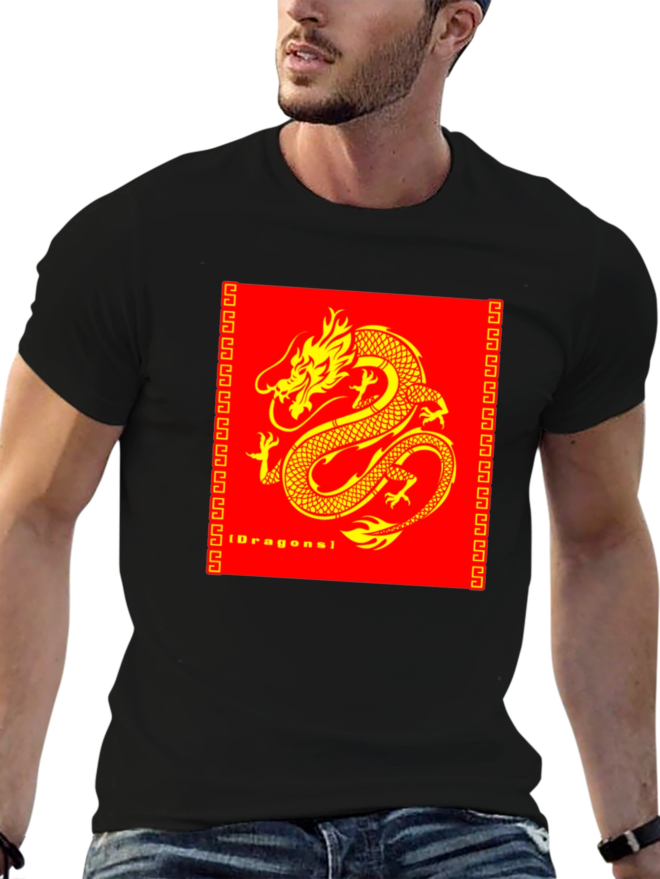 Dragon Graphic Print Black T-Shirt