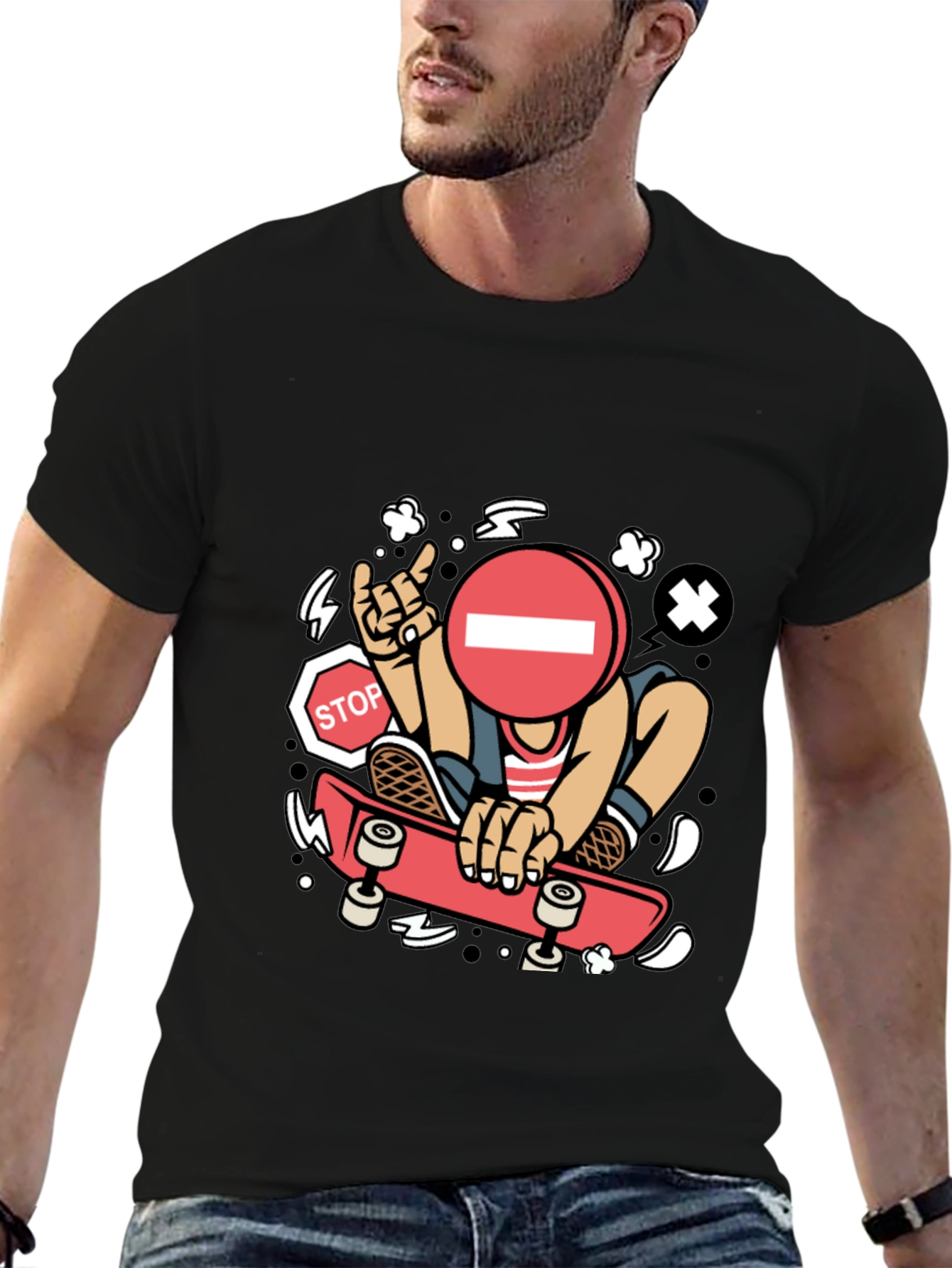 Stop Sign Skater Graphic Tee - Cool Streetwear Shirt