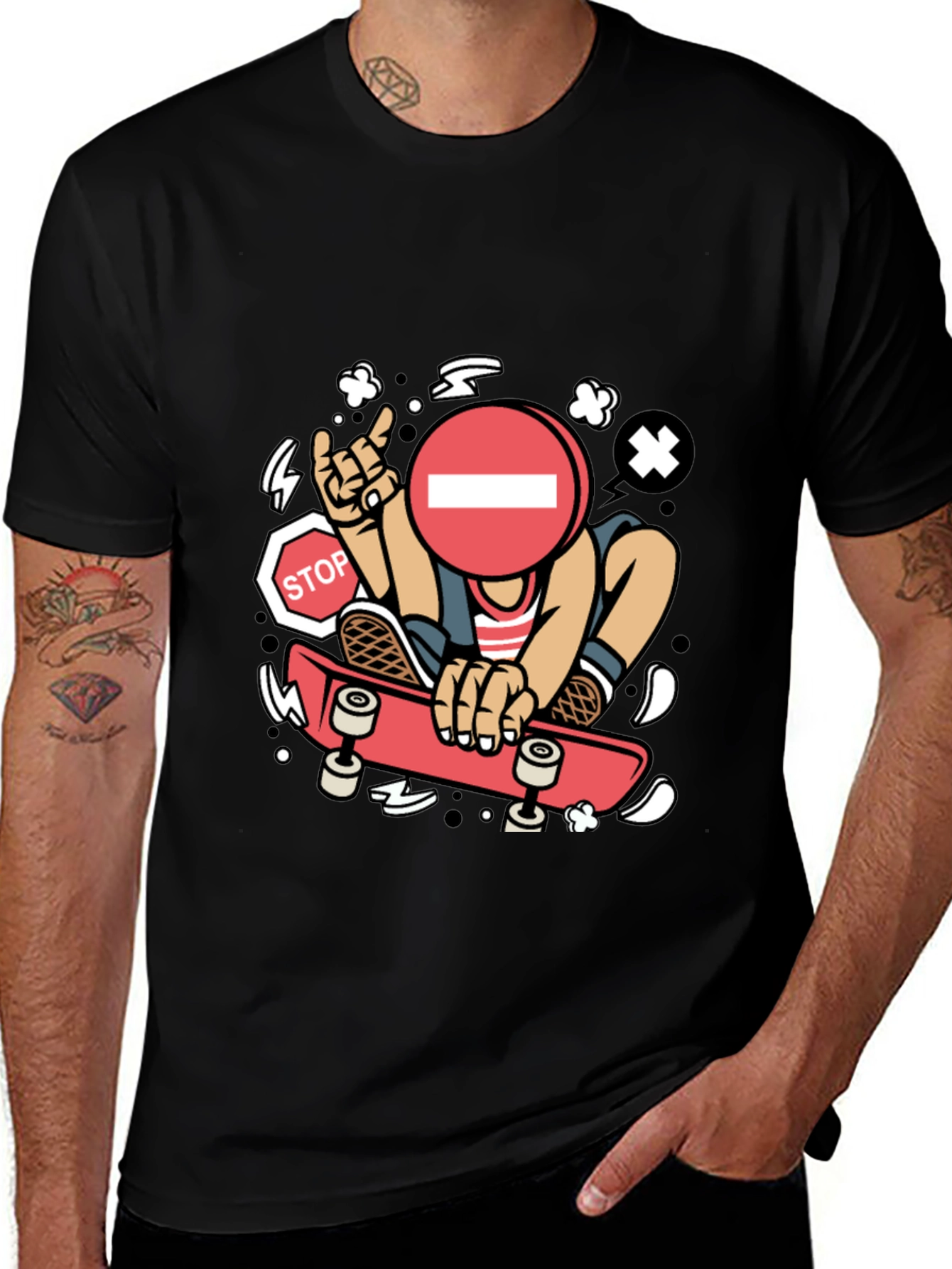 Stop Sign Skater Graphic Tee - Cool Streetwear Shirt