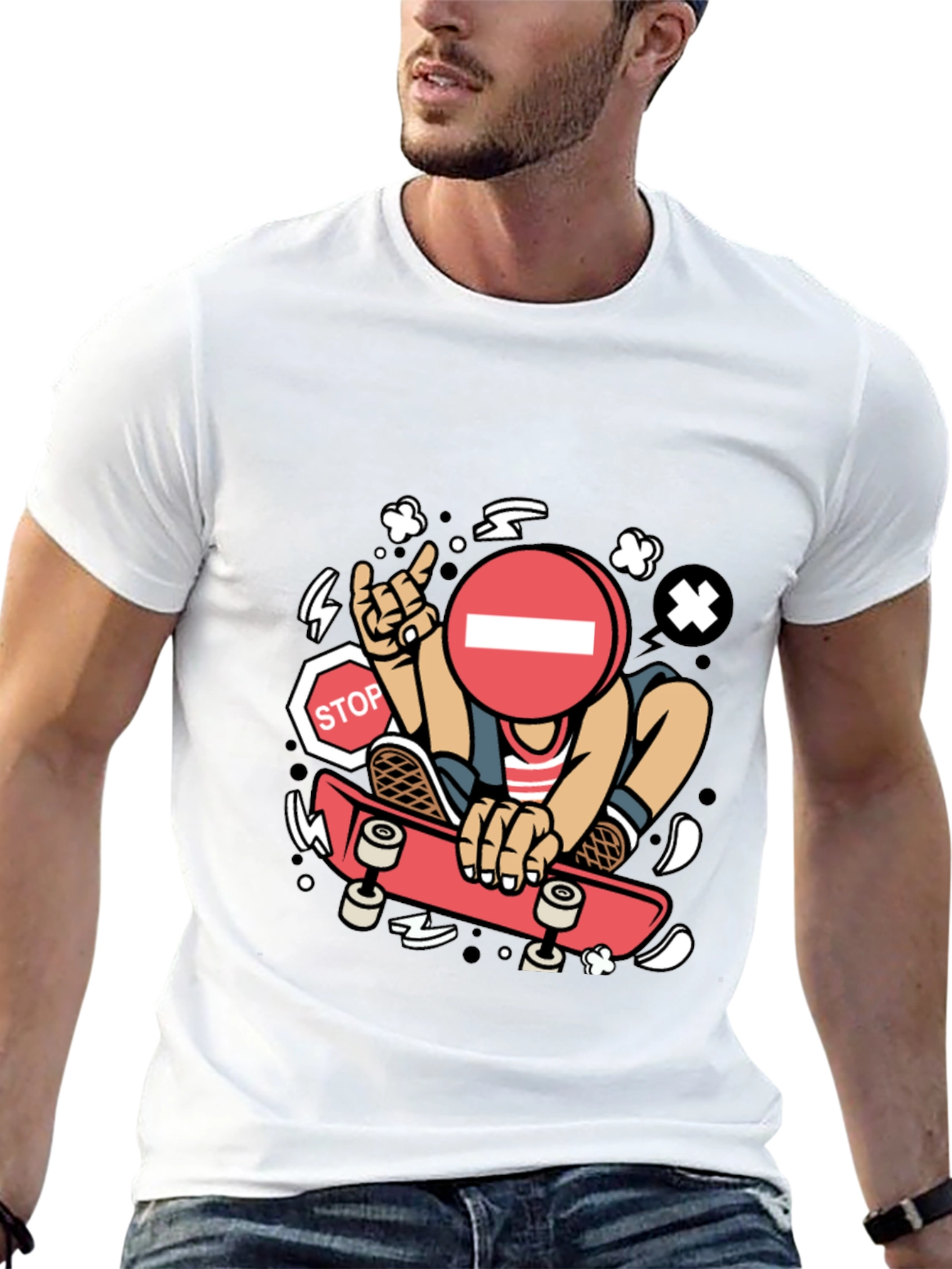 Stop Sign Skater Graphic Tee - Cool Streetwear Shirt