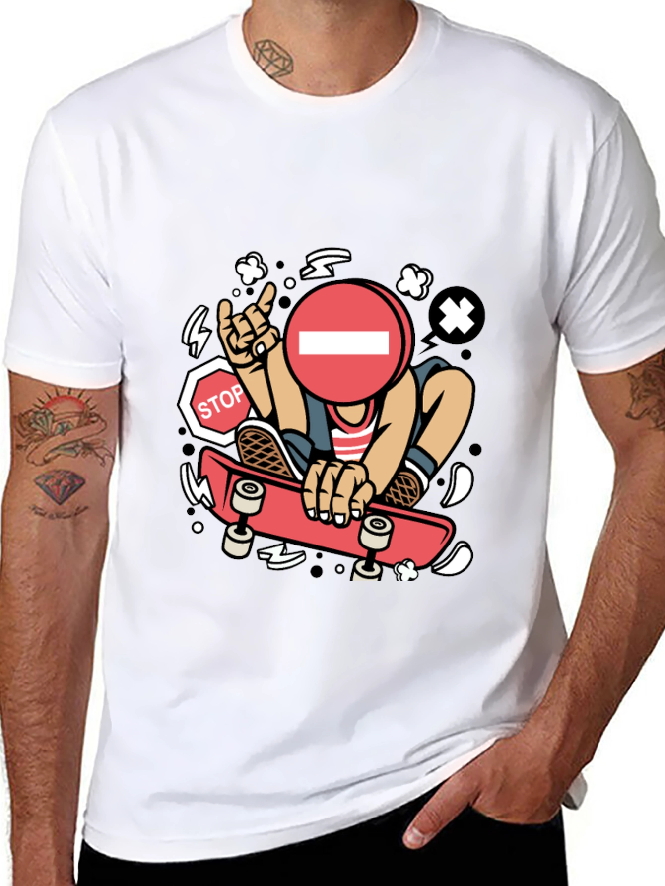 Stop Sign Skater Graphic Tee - Cool Streetwear Shirt