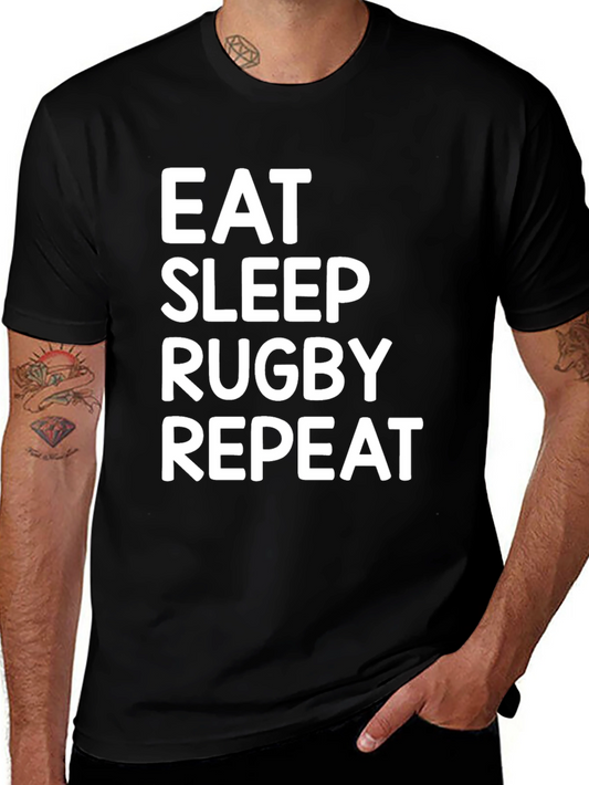 Eat Sleep Rugby Repeat Black T-Shirt