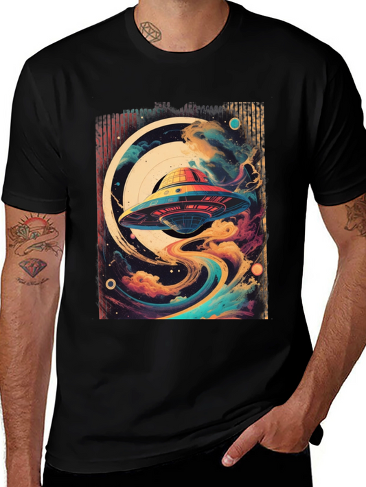Retro UFO Graphic Tee - Black