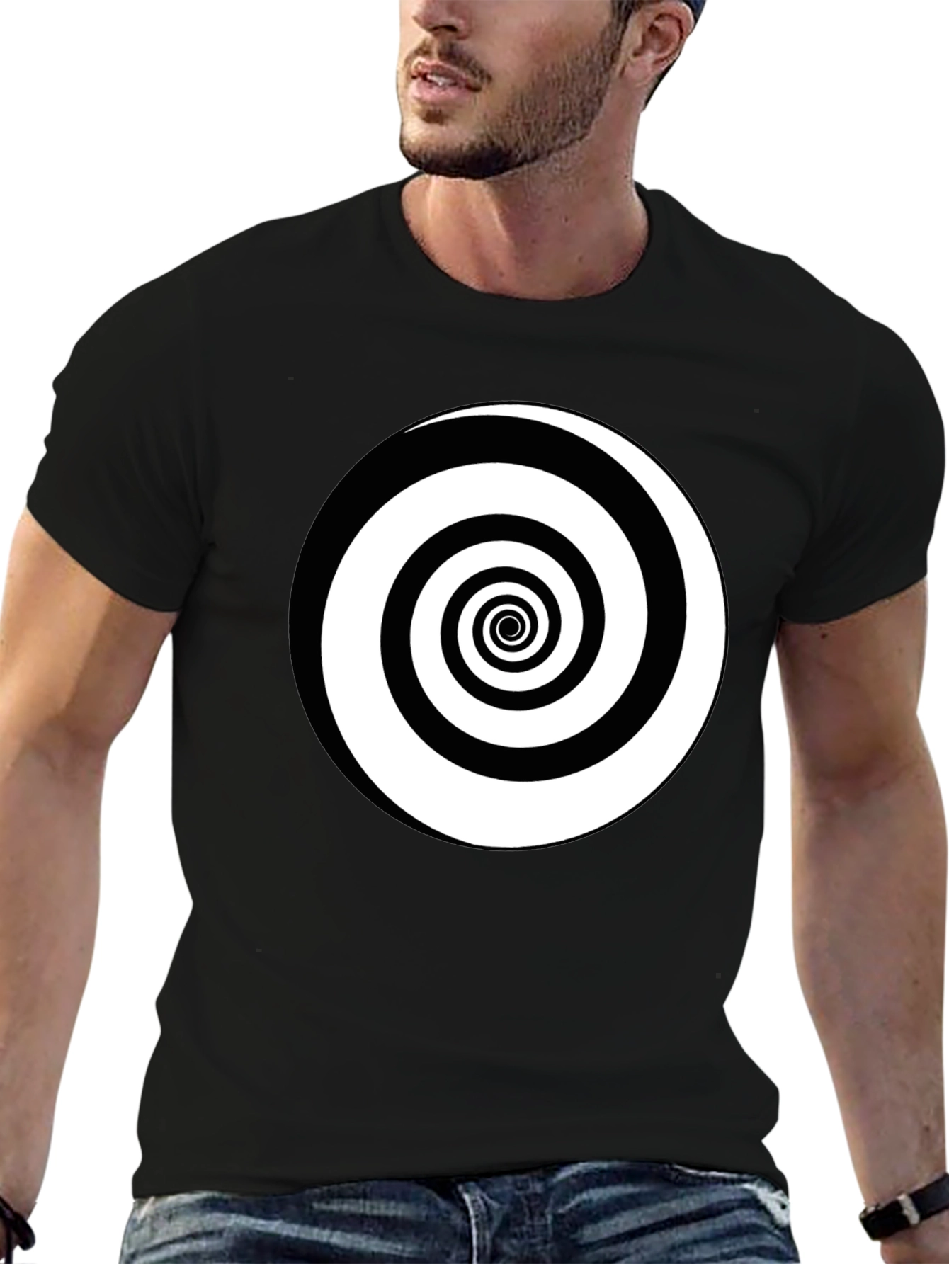 Hypnotic Spiral Graphic Tee - Black Cotton Comfort