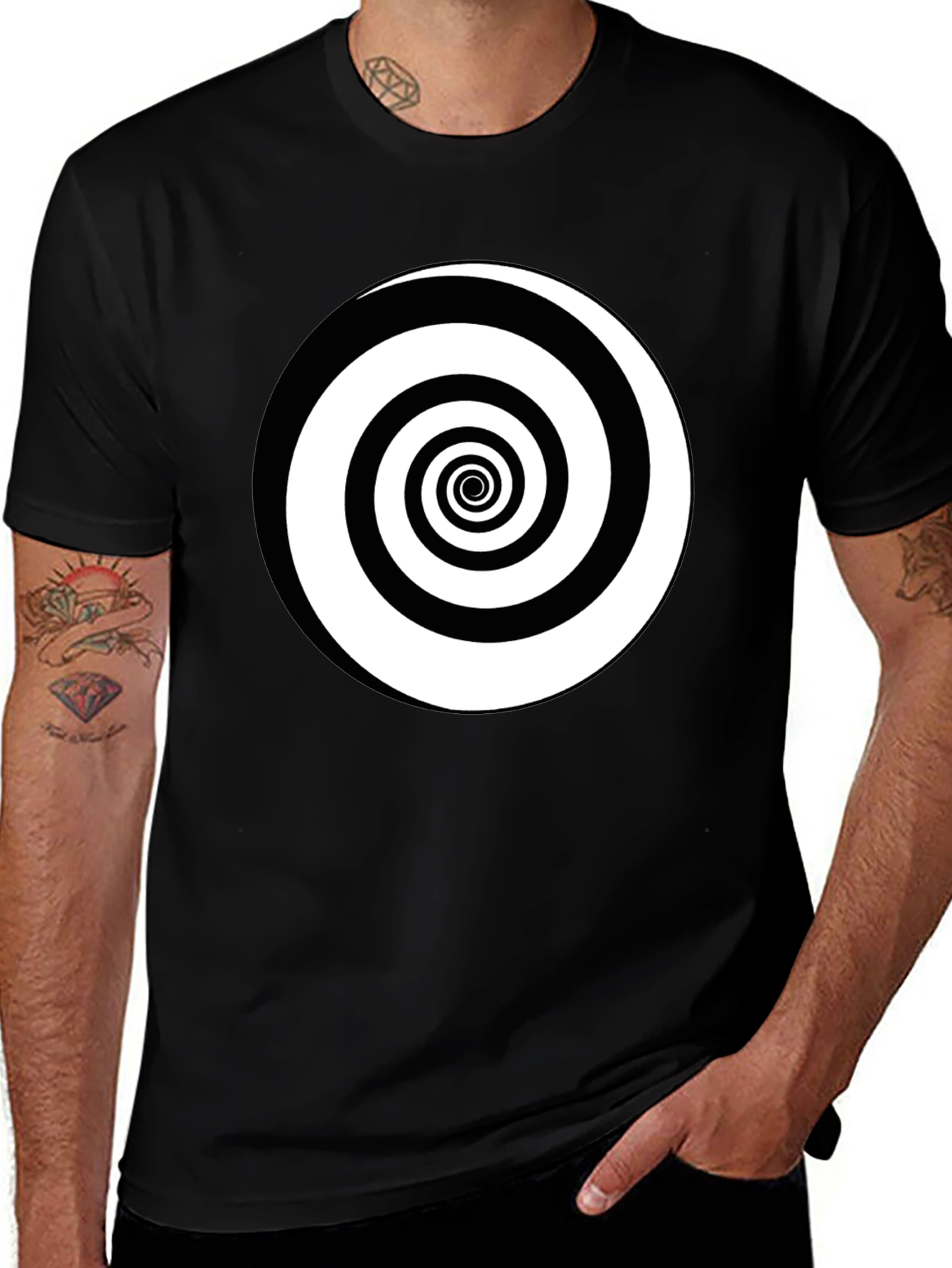 Hypnotic Spiral Graphic Tee - Black Cotton Comfort