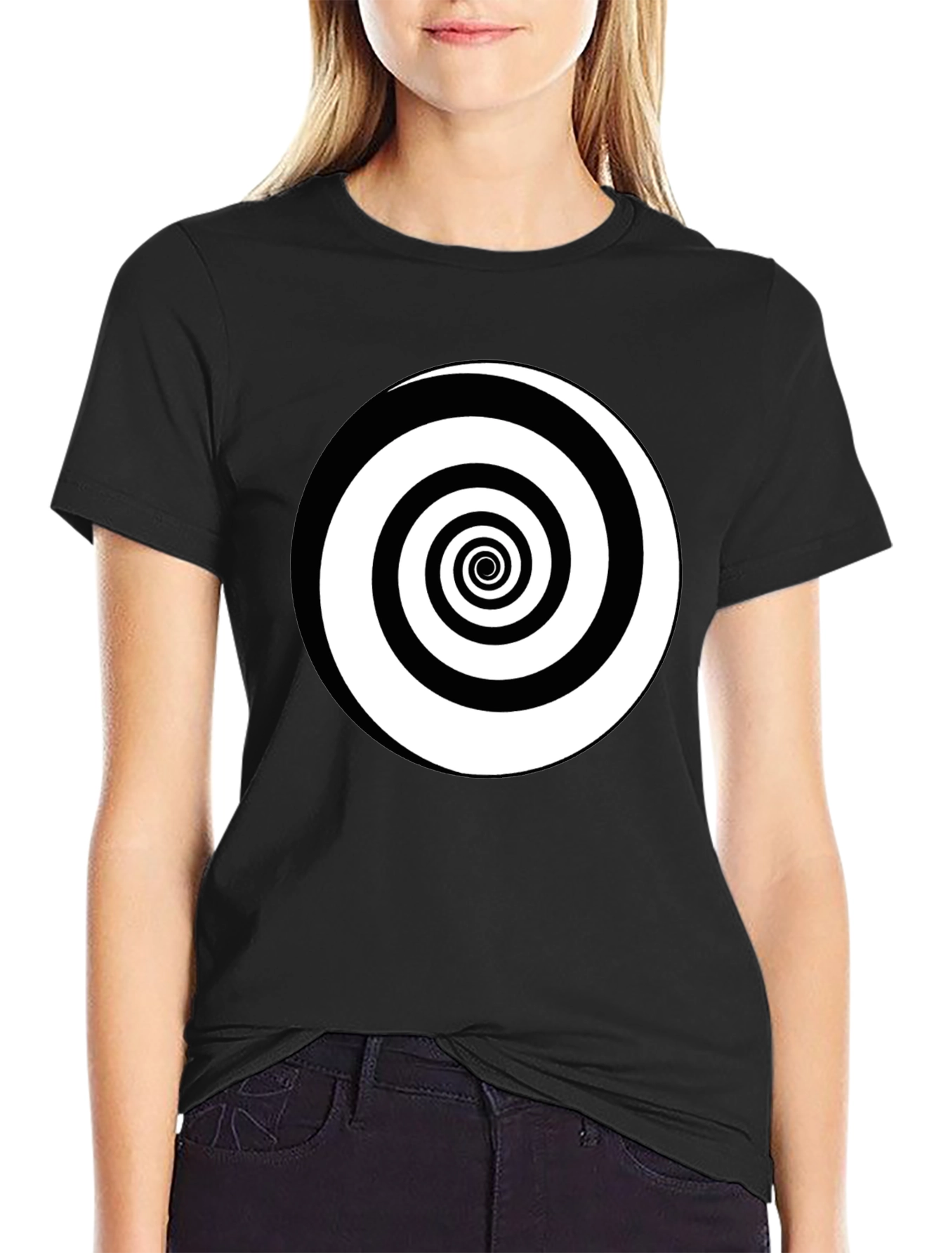 Hypnotic Spiral Graphic Tee - Black Cotton Comfort