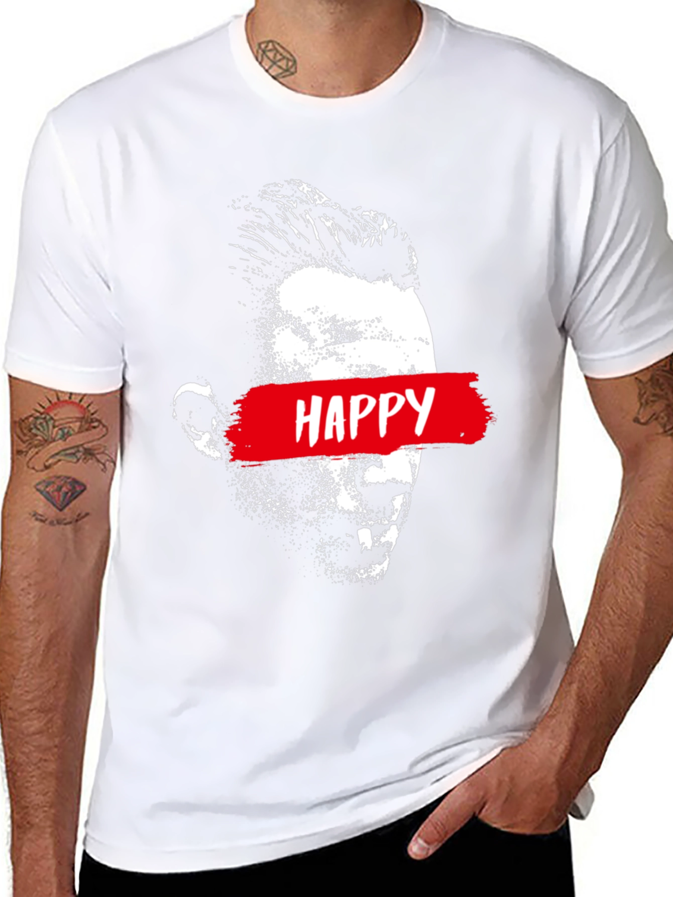 Happy Face Graphic Print Black T-Shirt
