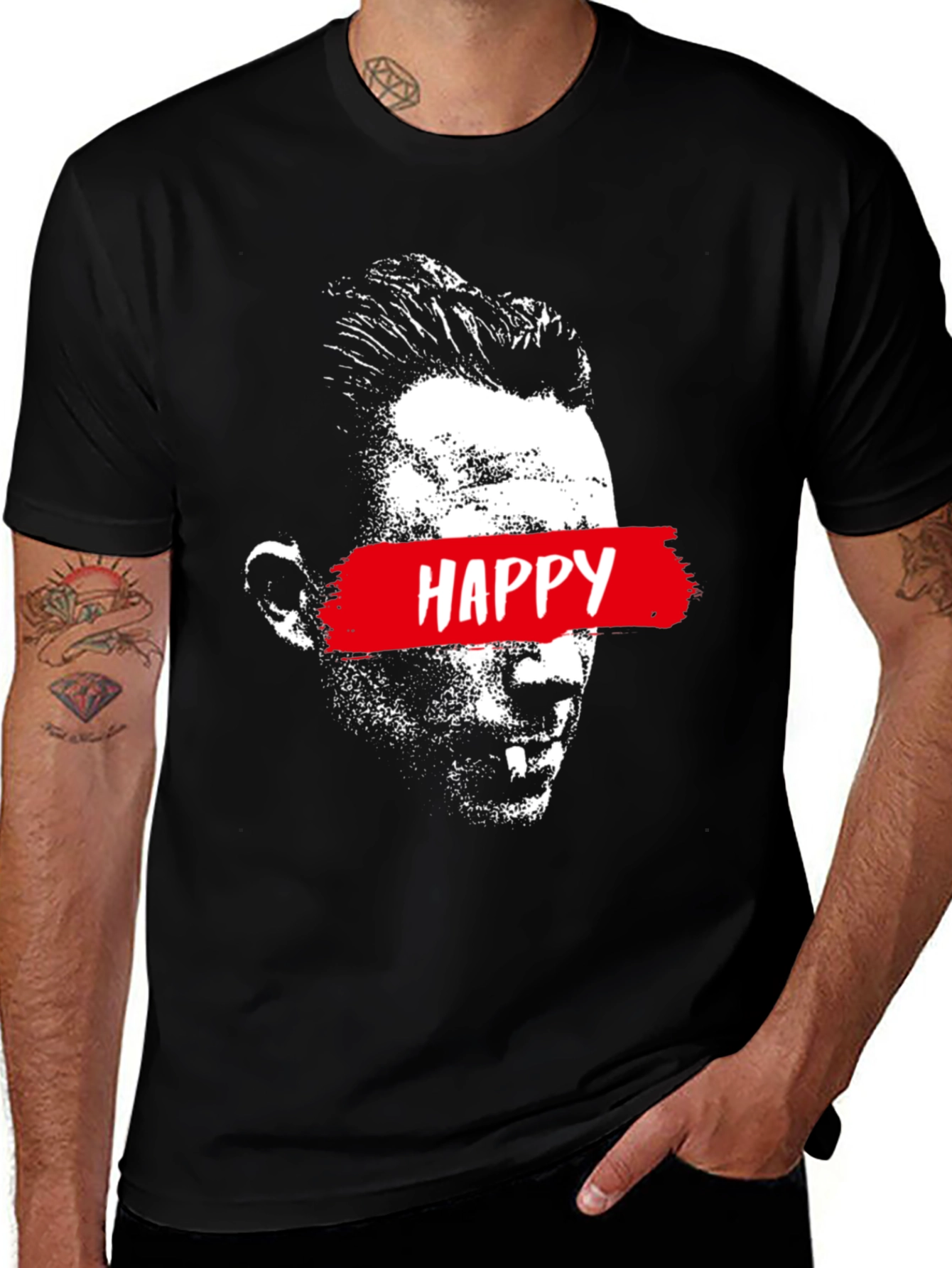 Happy Face Graphic Print Black T-Shirt