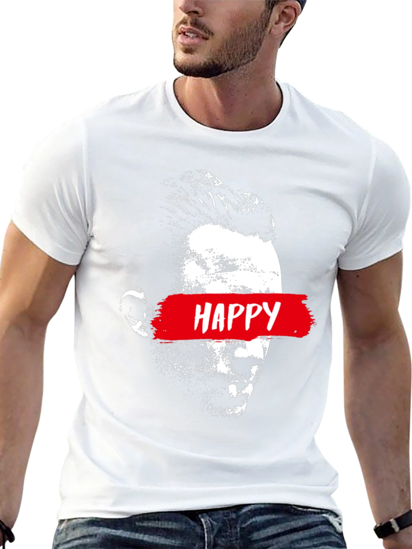 Happy Face Graphic Print Black T-Shirt