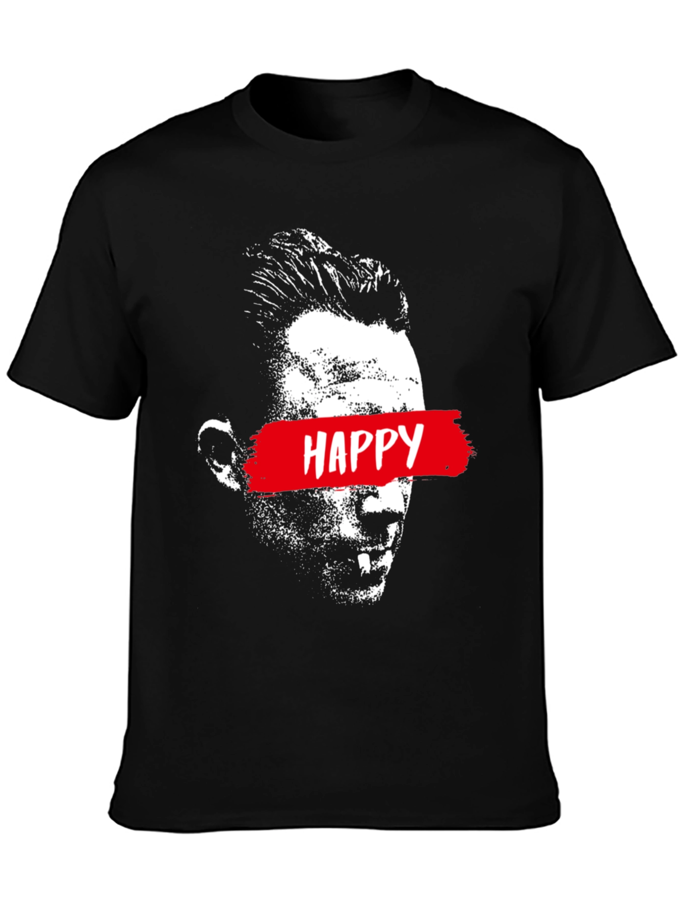 Happy Face Graphic Print Black T-Shirt