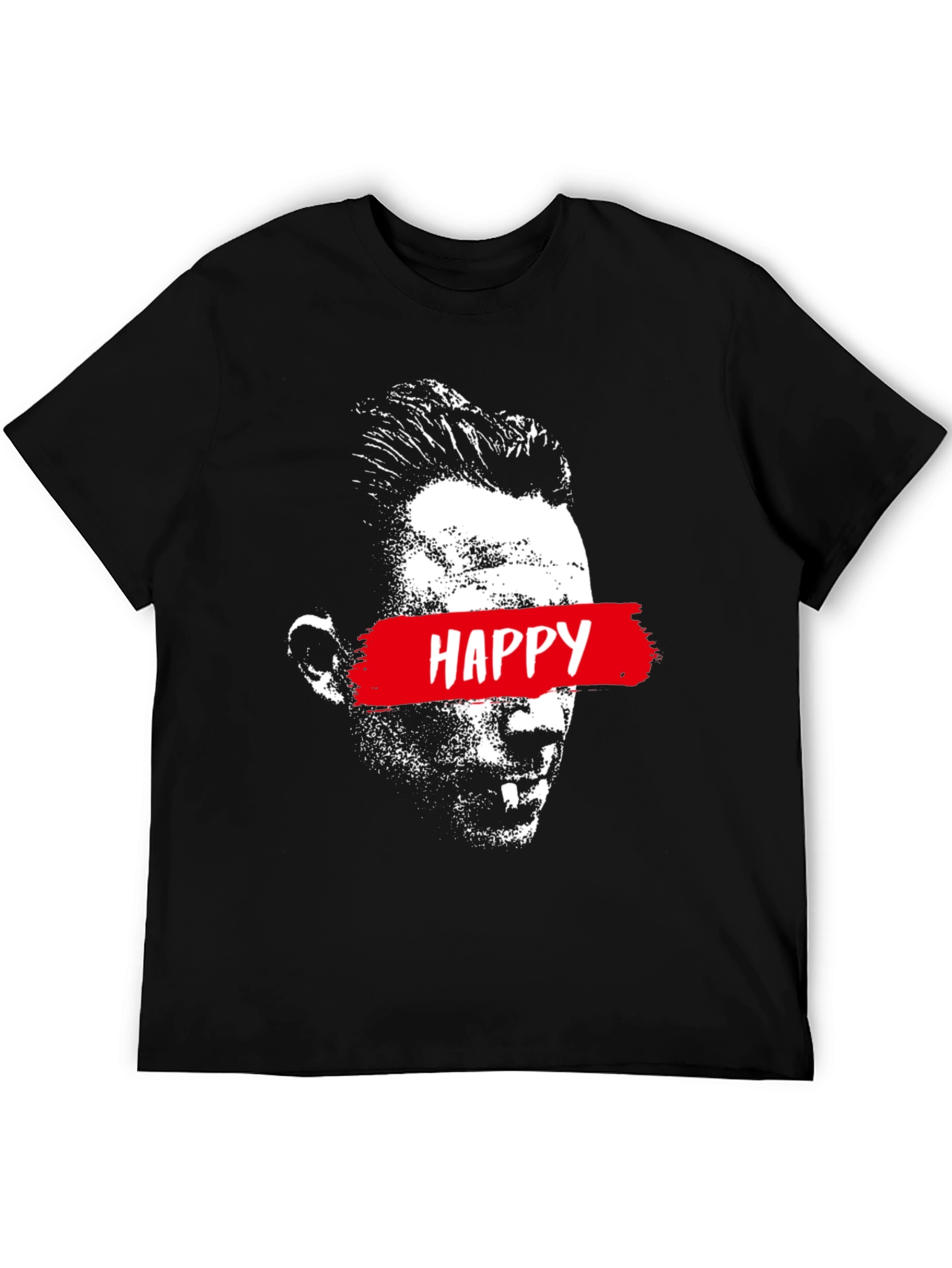 Happy Face Graphic Print Black T-Shirt