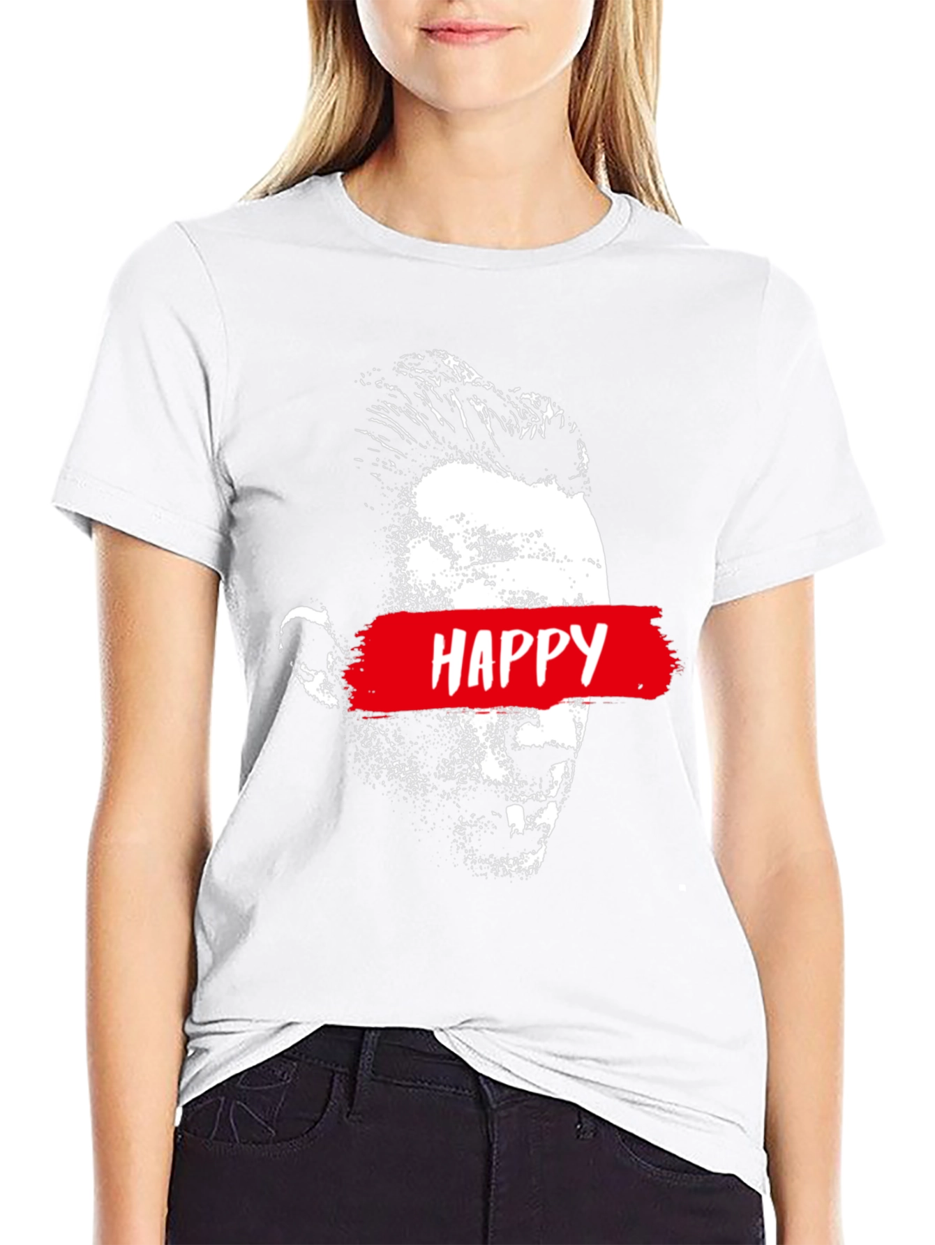 Happy Face Graphic Print Black T-Shirt