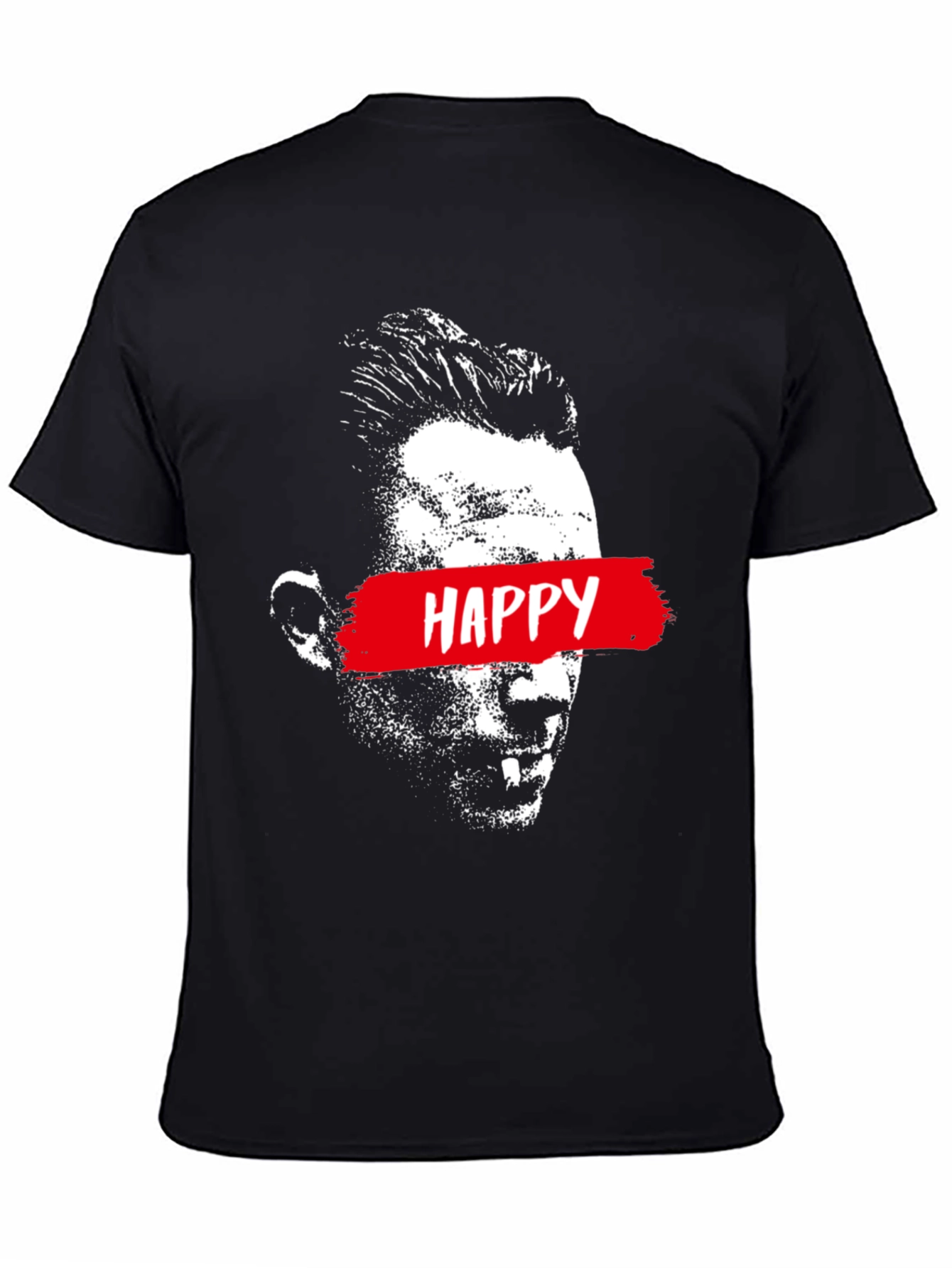 Happy Face Graphic Print Black T-Shirt