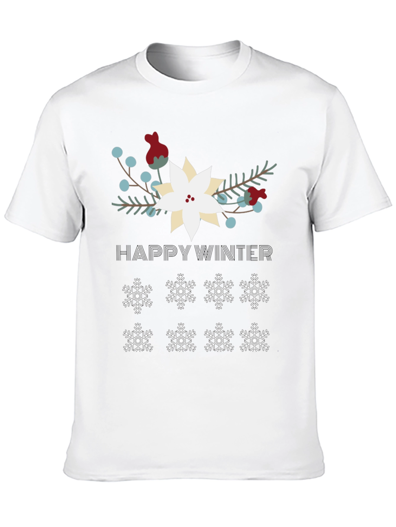 Happy Winter Snowflake Graphic Tee - Black