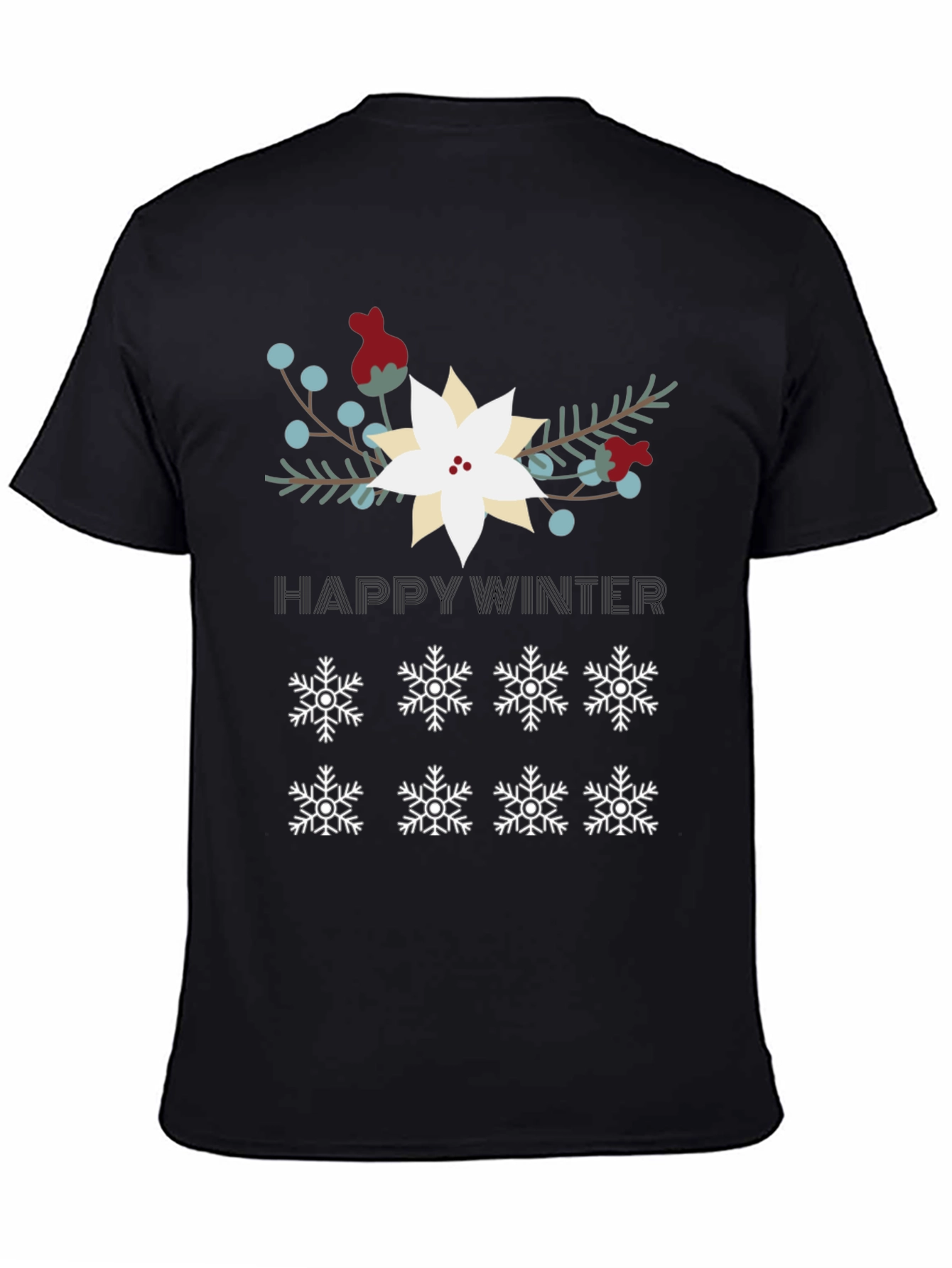 Happy Winter Snowflake Graphic Tee - Black