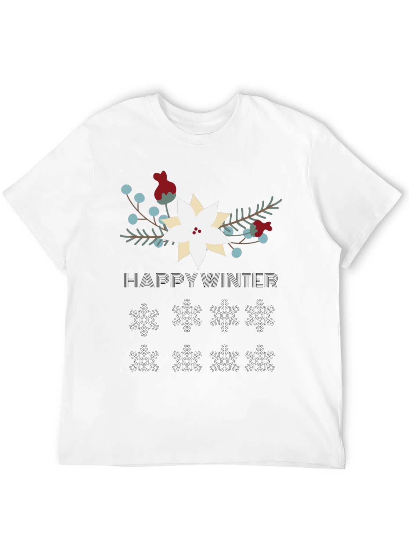 Happy Winter Snowflake Graphic Tee - Black
