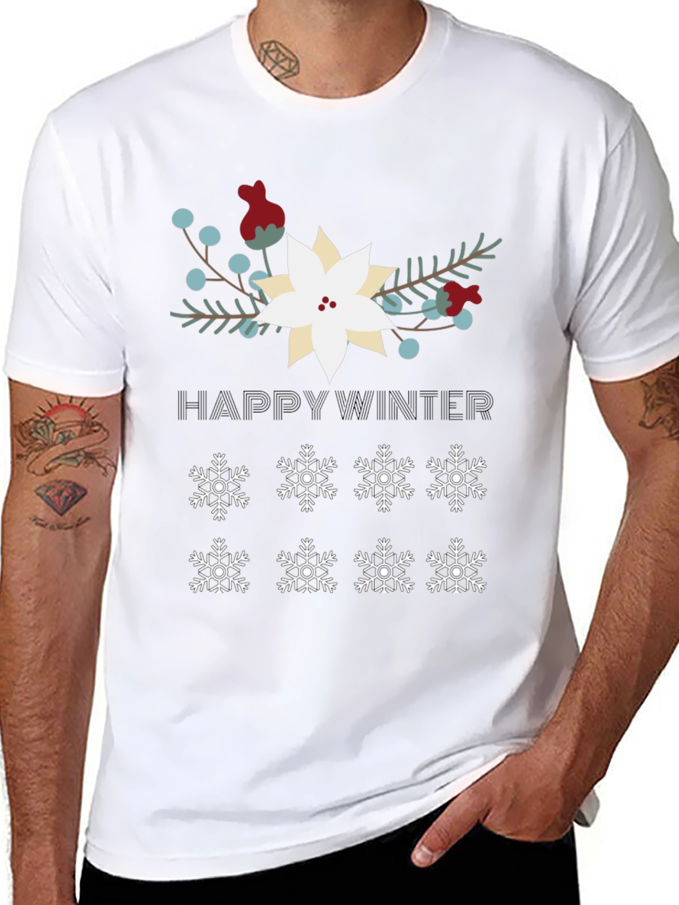 Happy Winter Snowflake Graphic Tee - Black