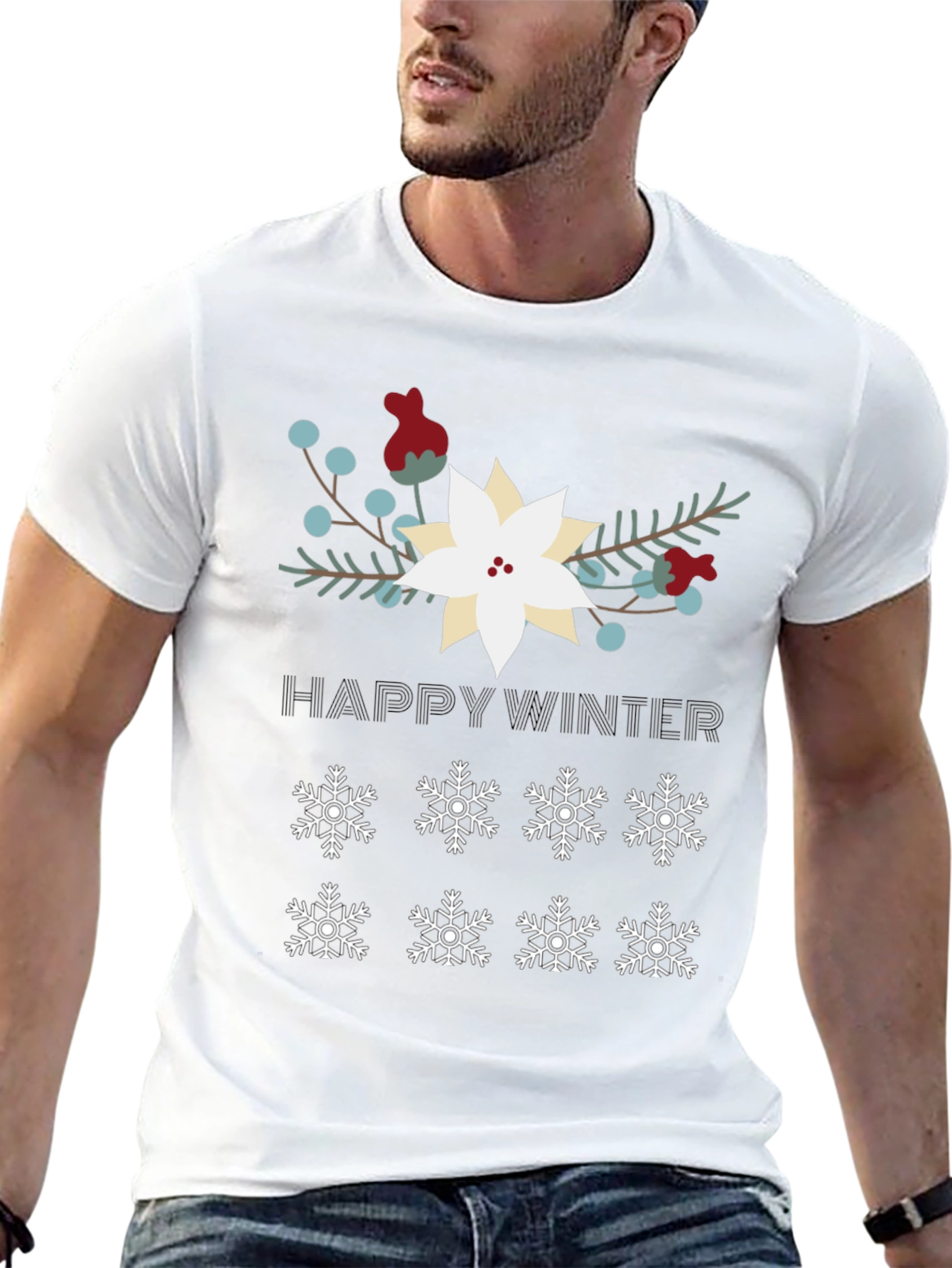 Happy Winter Snowflake Graphic Tee - Black