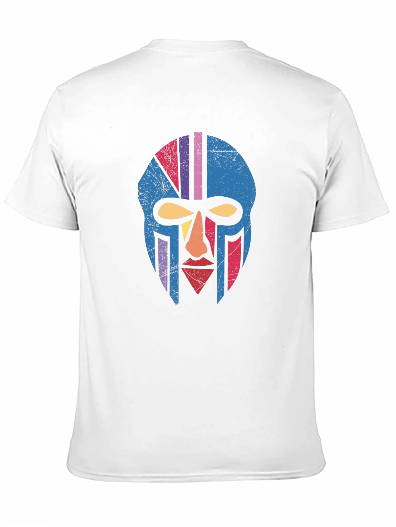 Retro Tribal Mask Graphic Tee - Black Cotton T-Shirt