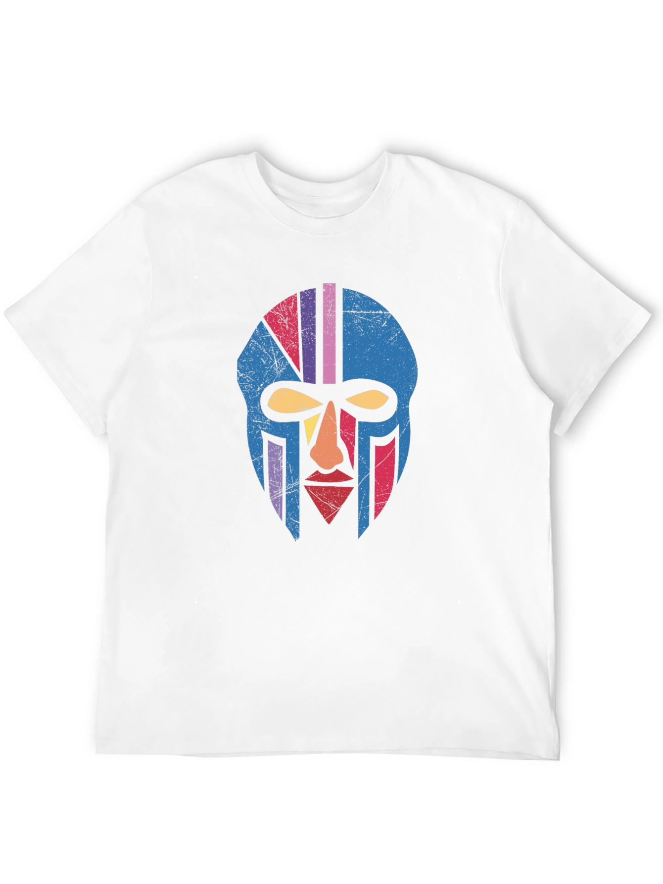 Retro Tribal Mask Graphic Tee - Black Cotton T-Shirt