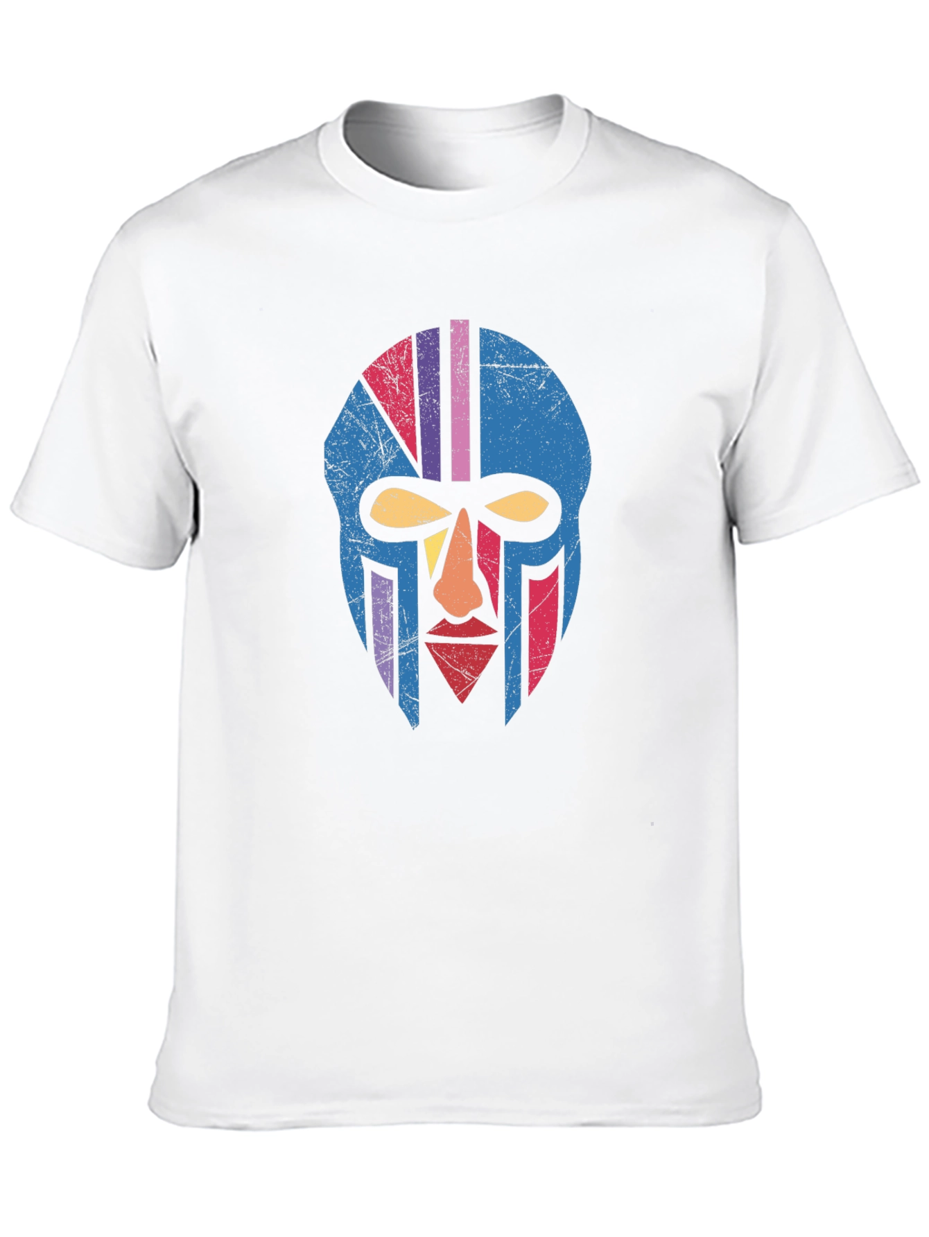 Retro Tribal Mask Graphic Tee - Black Cotton T-Shirt