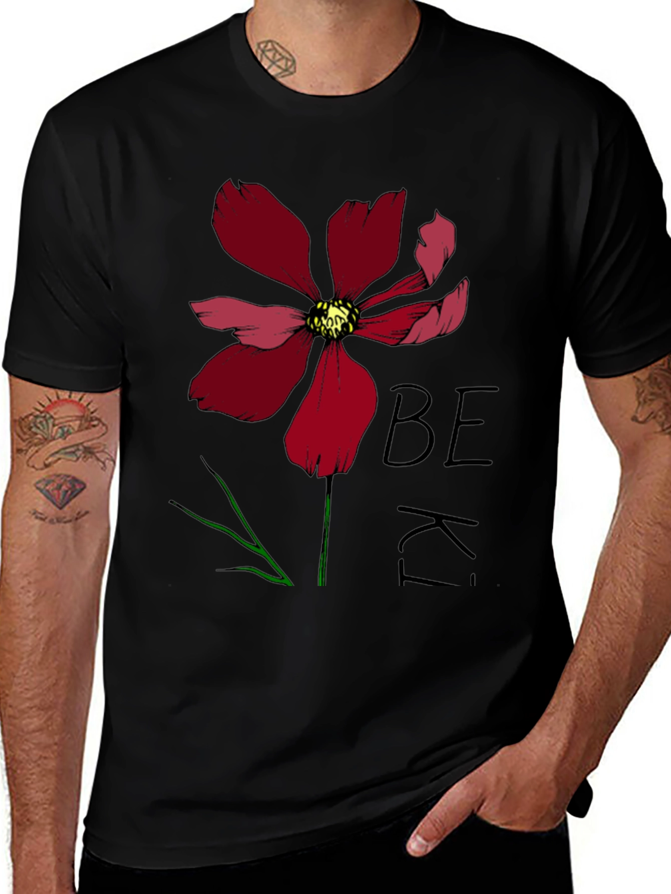 Be Kind Flower Graphic Tee - Black