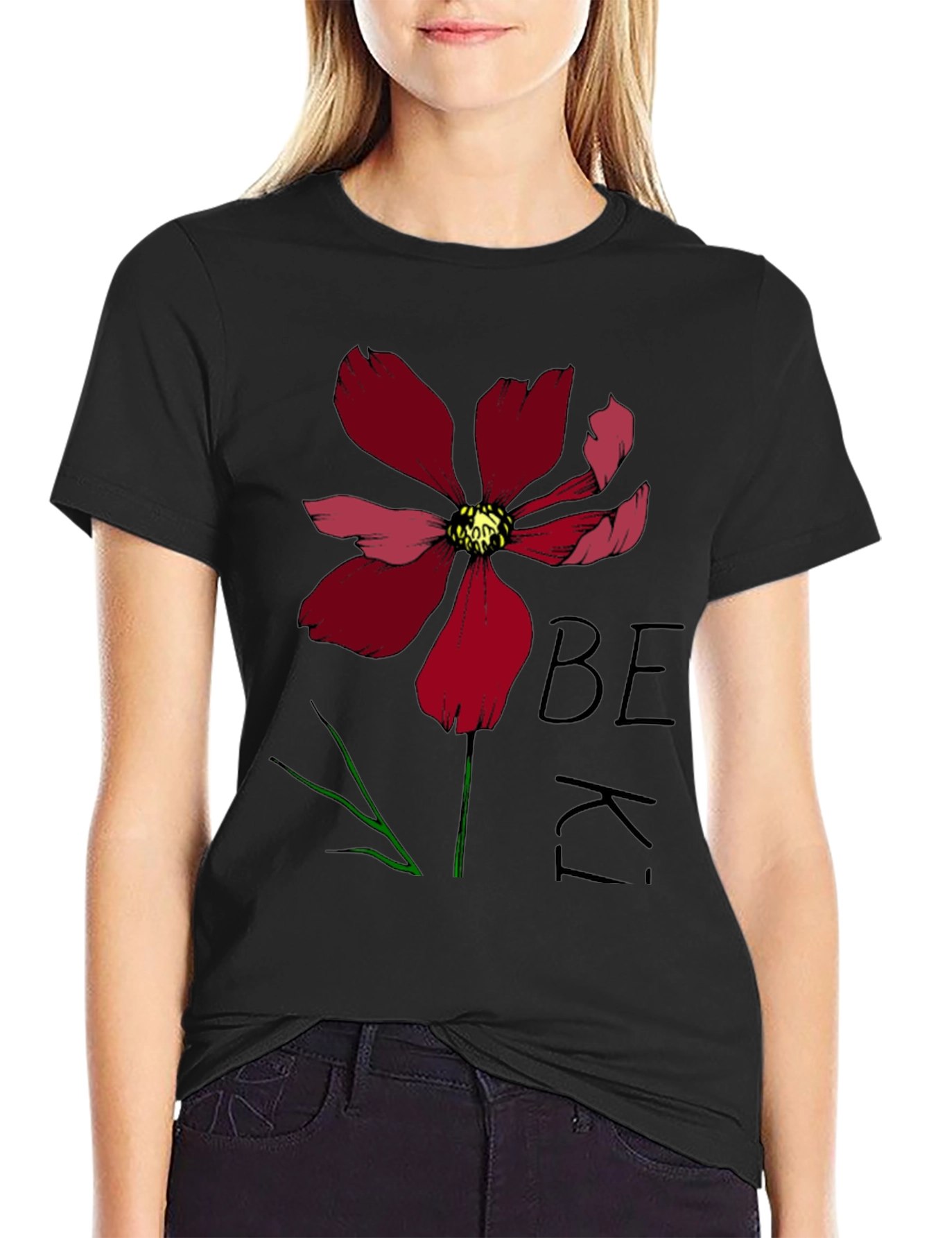 Be Kind Flower Graphic Tee - Black