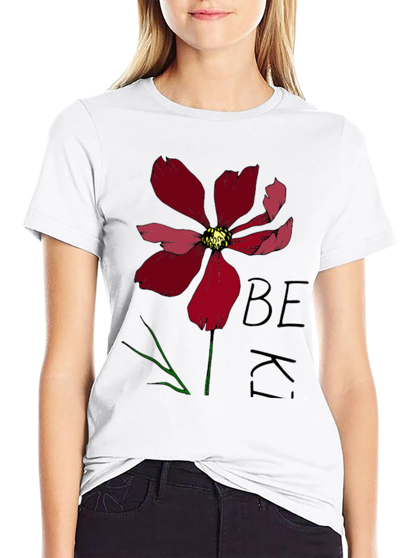 Be Kind Flower Graphic Tee - Black