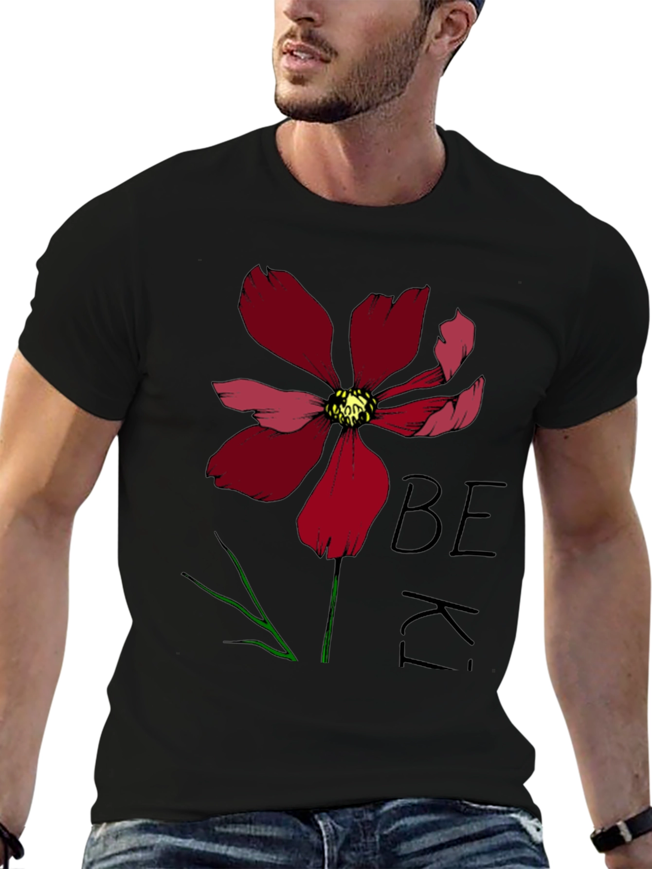 Be Kind Flower Graphic Tee - Black