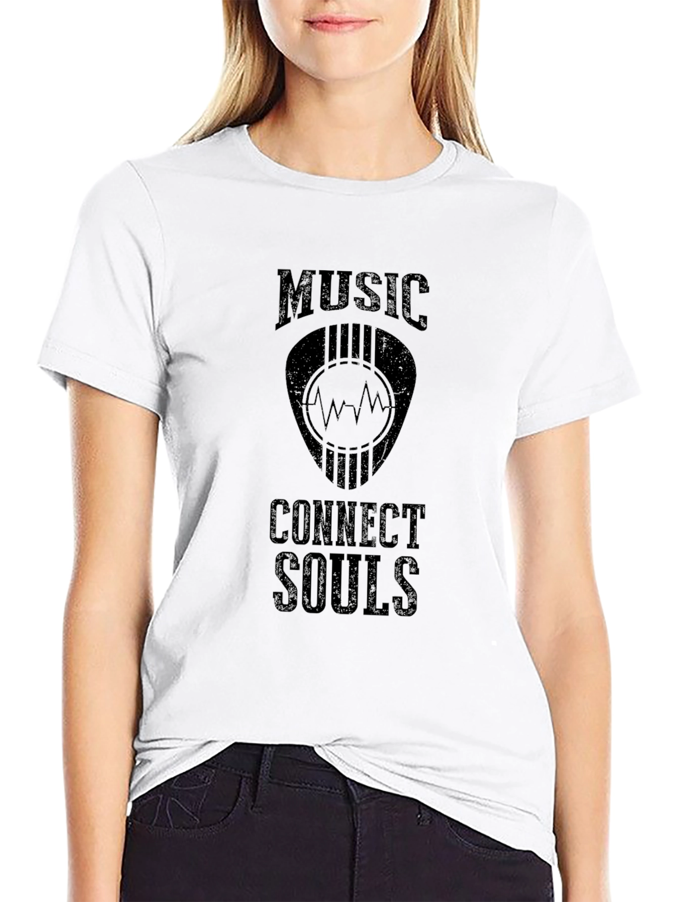 Music Connects Souls Graphic Tee - Black Cotton T-Shirt