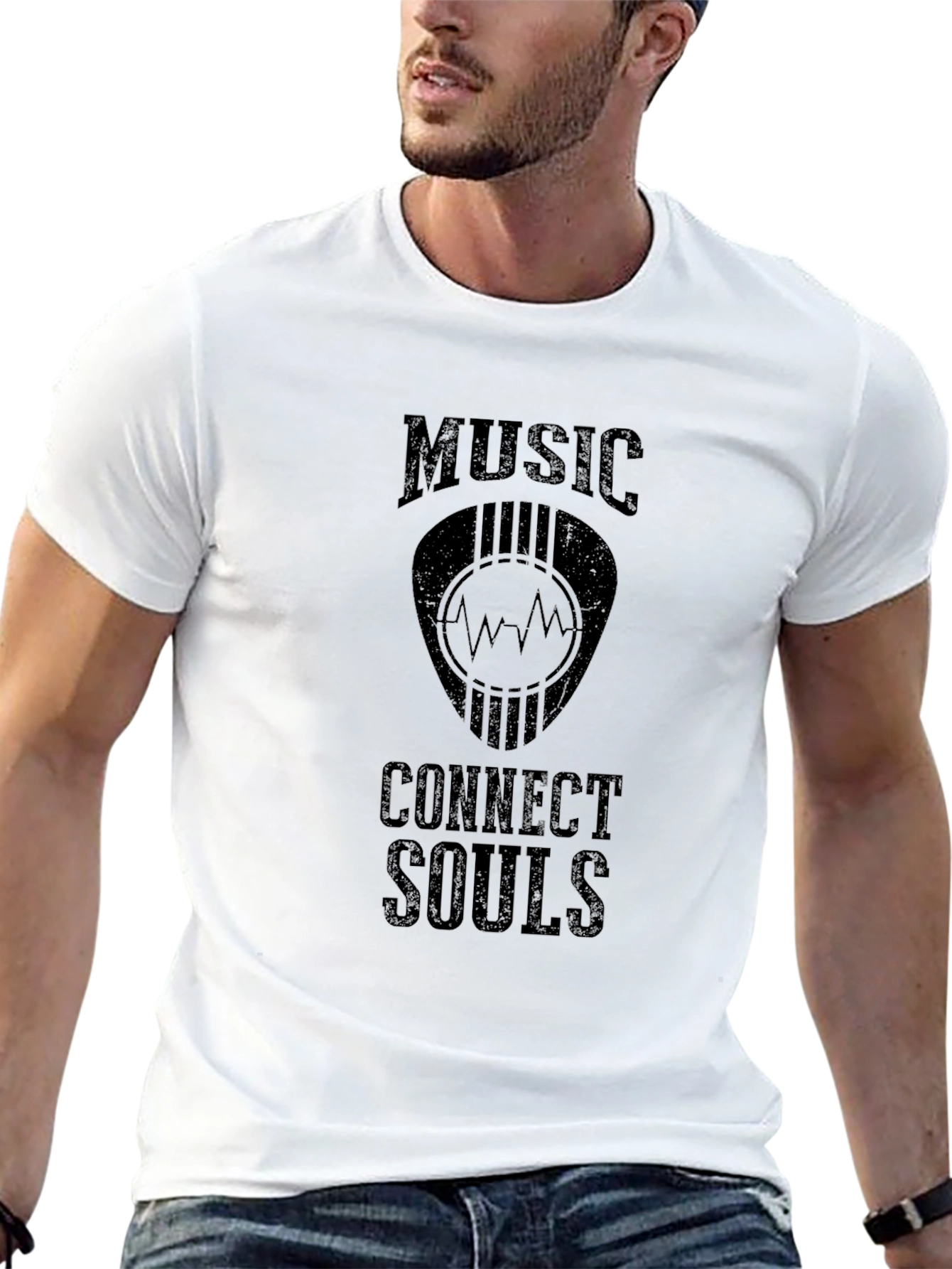 Music Connects Souls Graphic Tee - Black Cotton T-Shirt