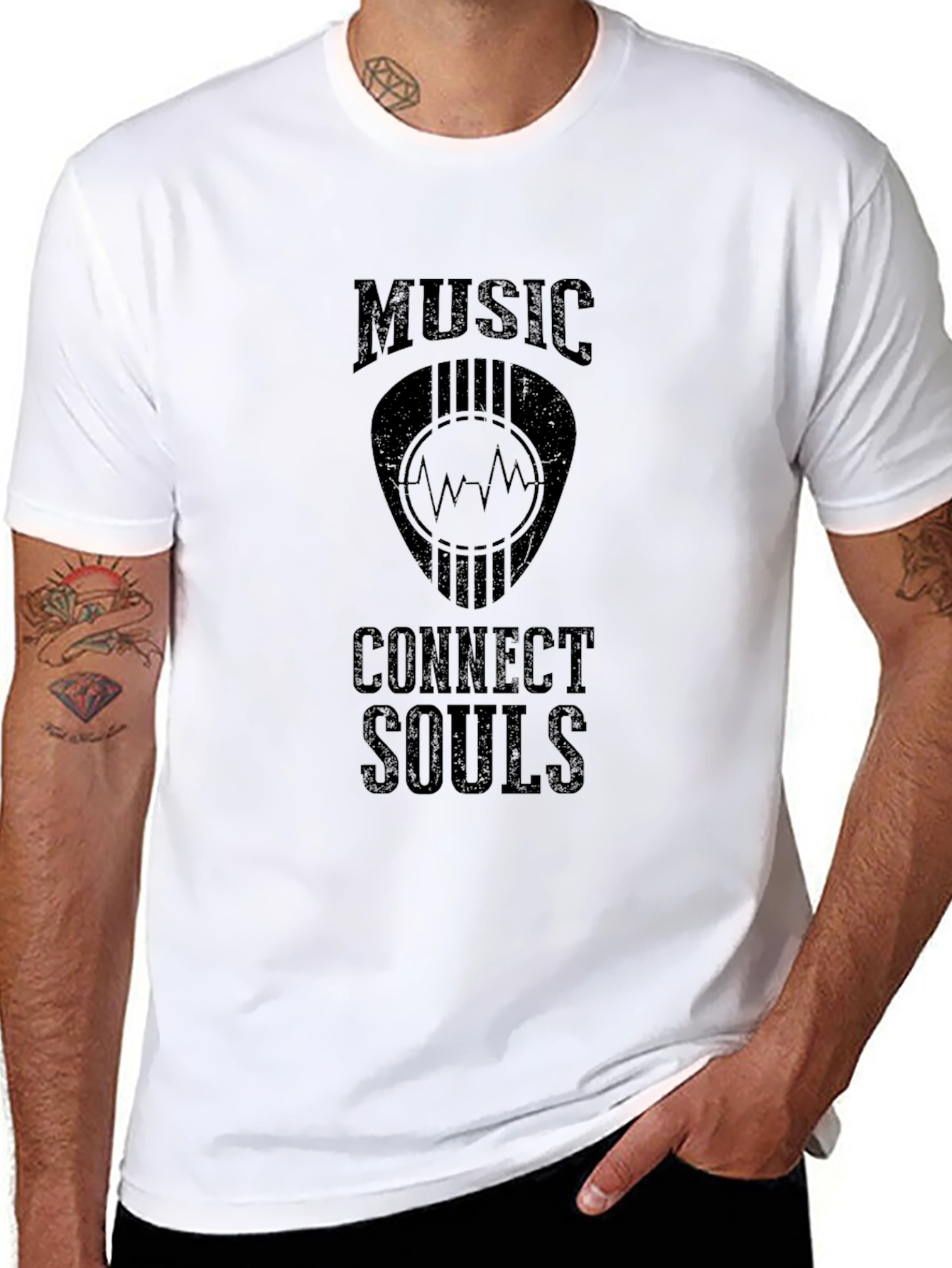 Music Connects Souls Graphic Tee - Black Cotton T-Shirt