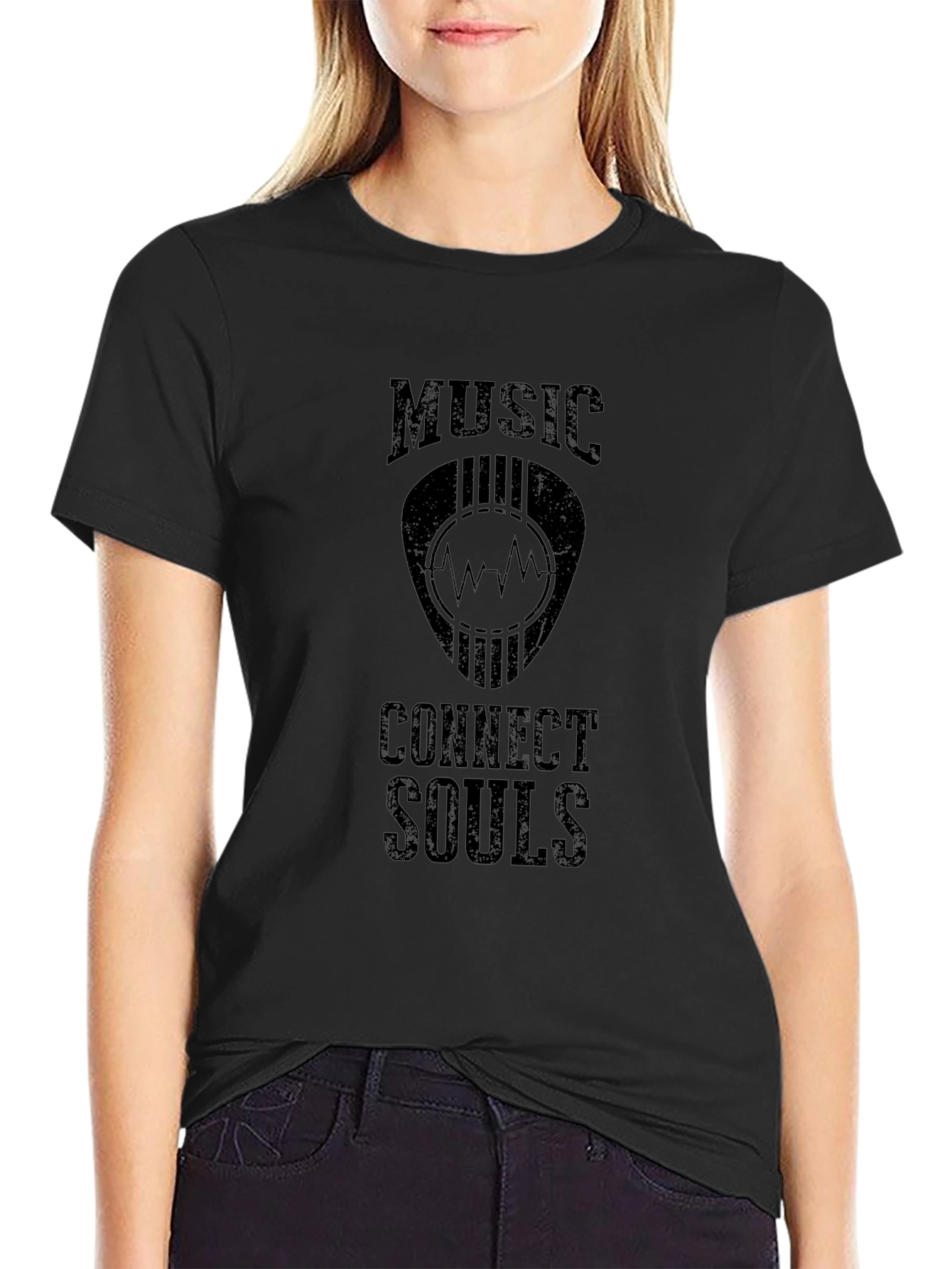 Music Connects Souls Graphic Tee - Black Cotton T-Shirt