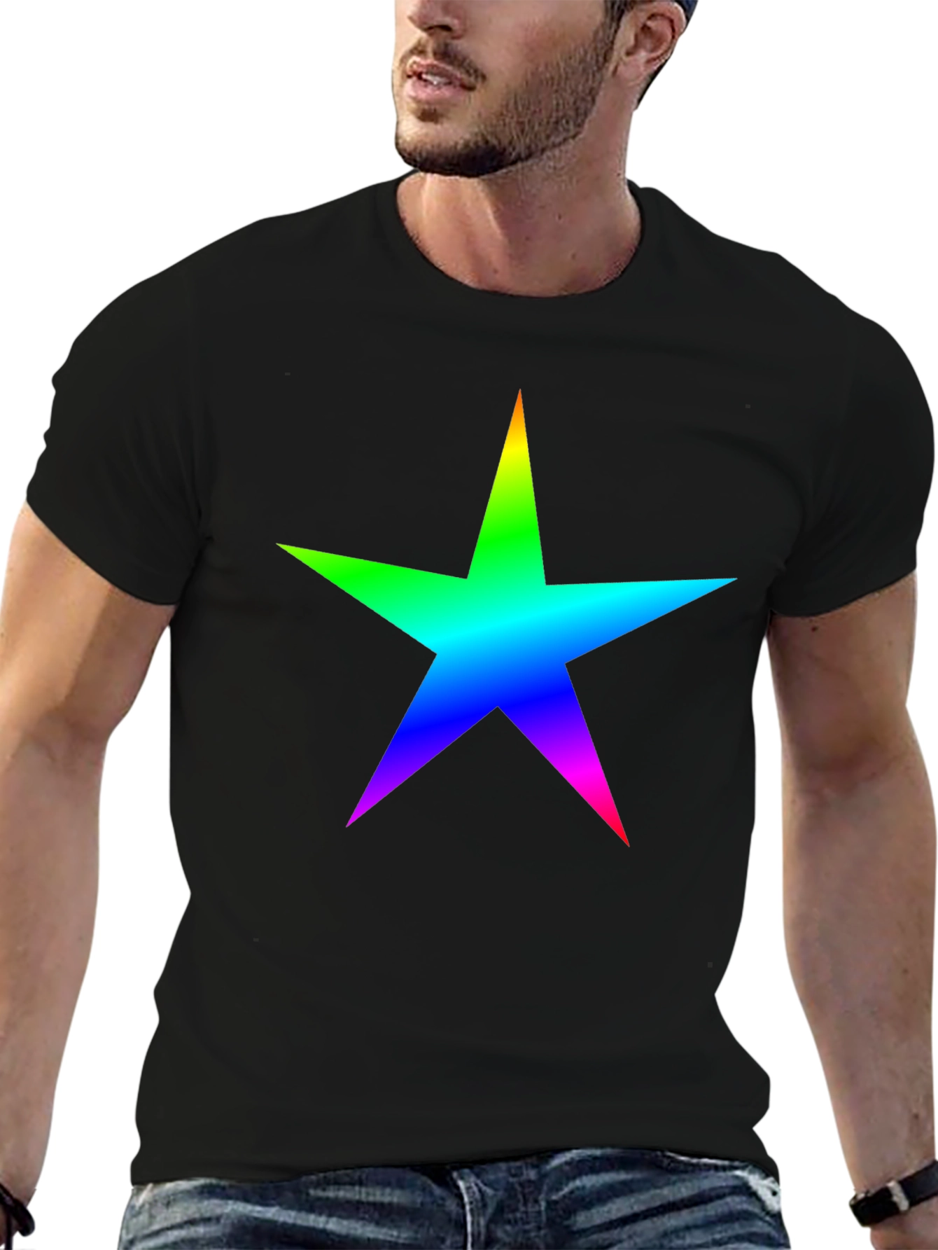 Rainbow Star Graphic Black T-Shirt