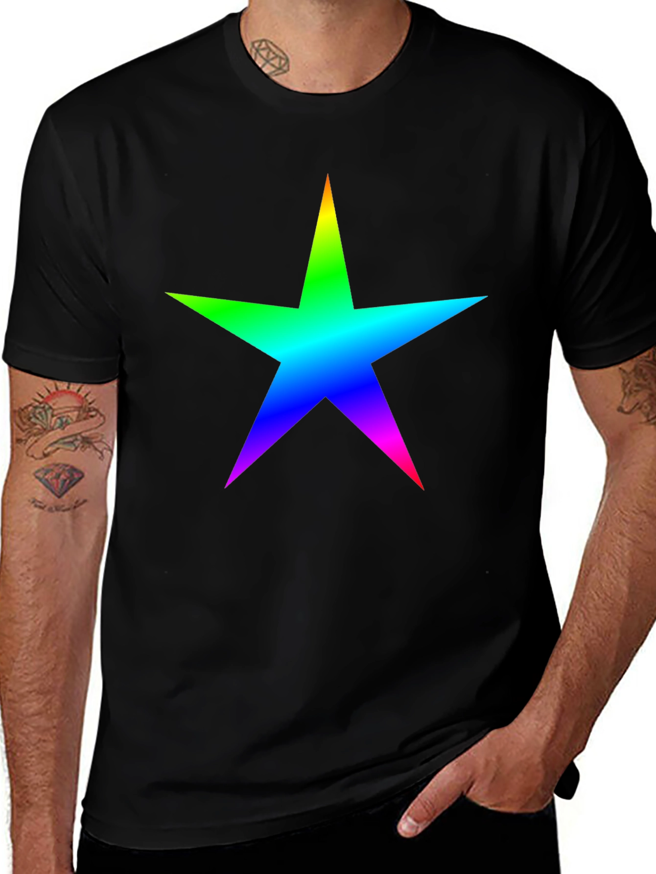 Rainbow Star Graphic Black T-Shirt