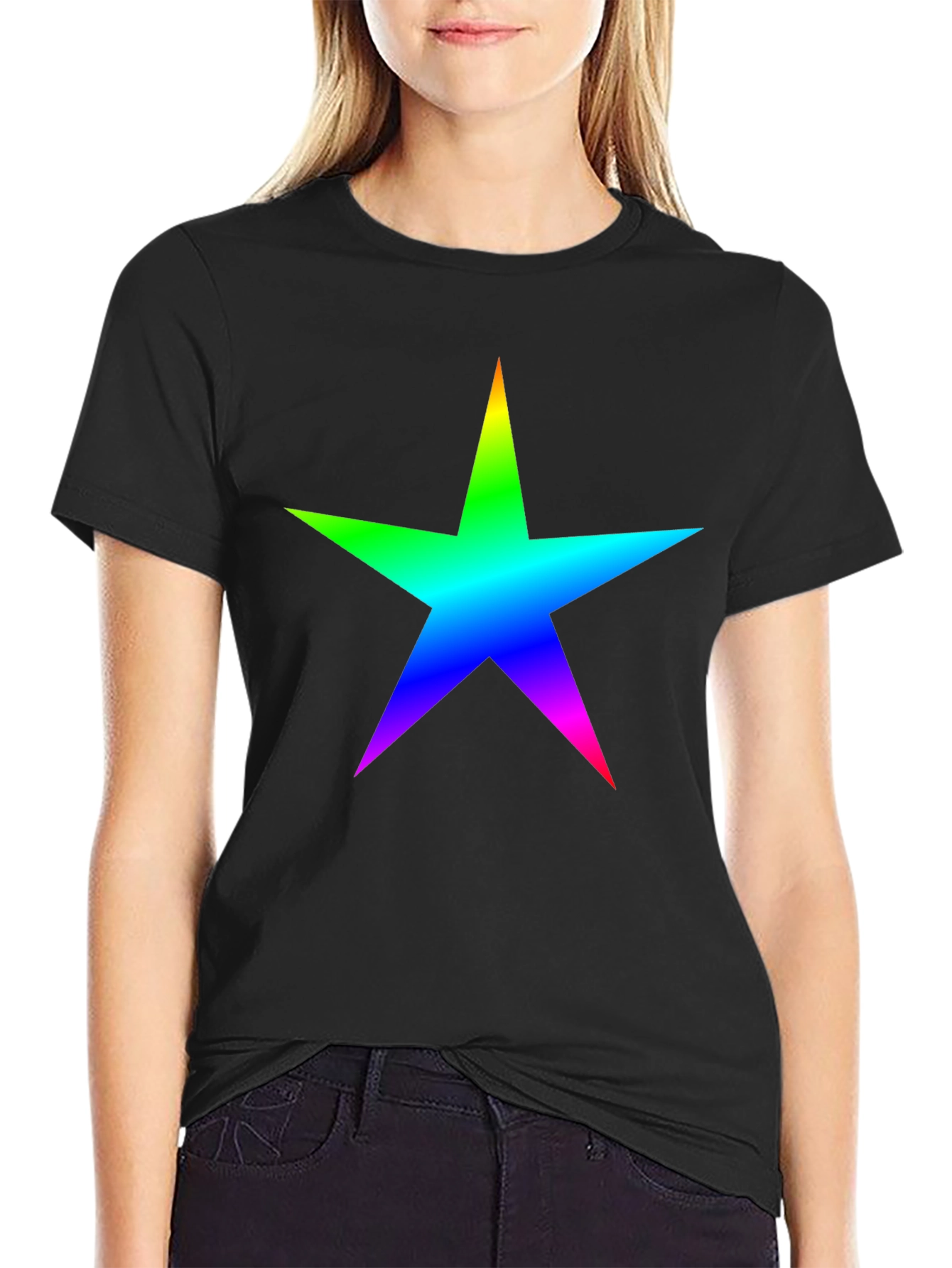 Rainbow Star Graphic Black T-Shirt