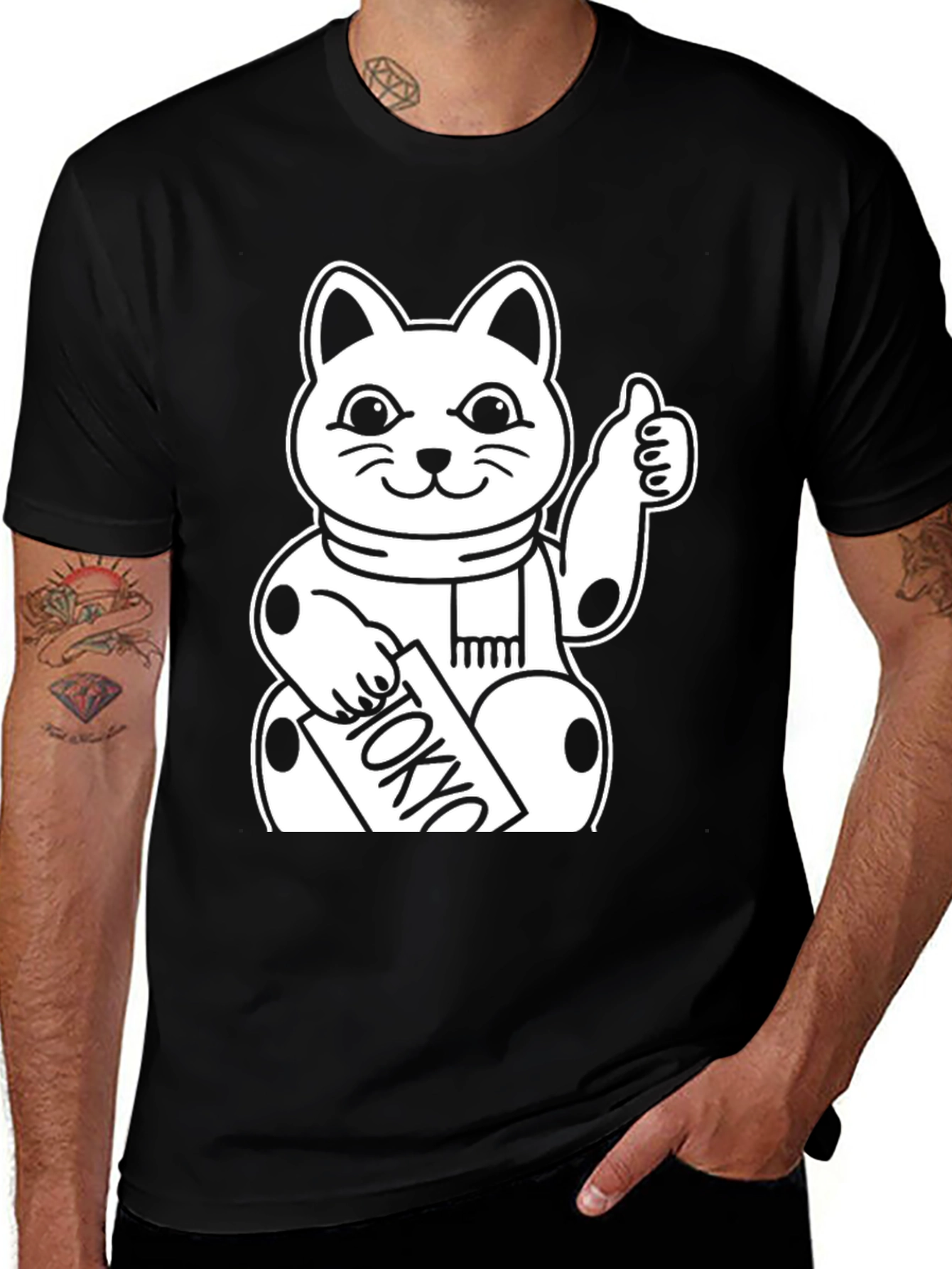 Lucky Cat Tokyo T-Shirt - Black Cotton Graphic Tee