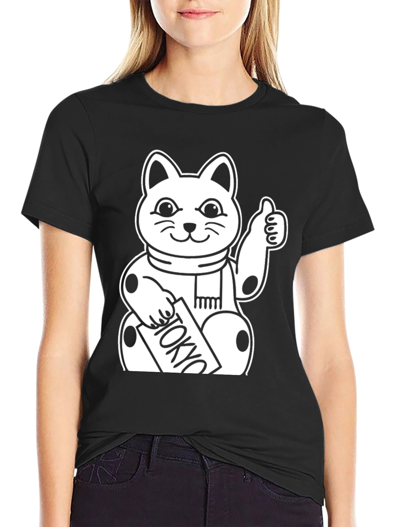 Lucky Cat Tokyo T-Shirt - Black Cotton Graphic Tee