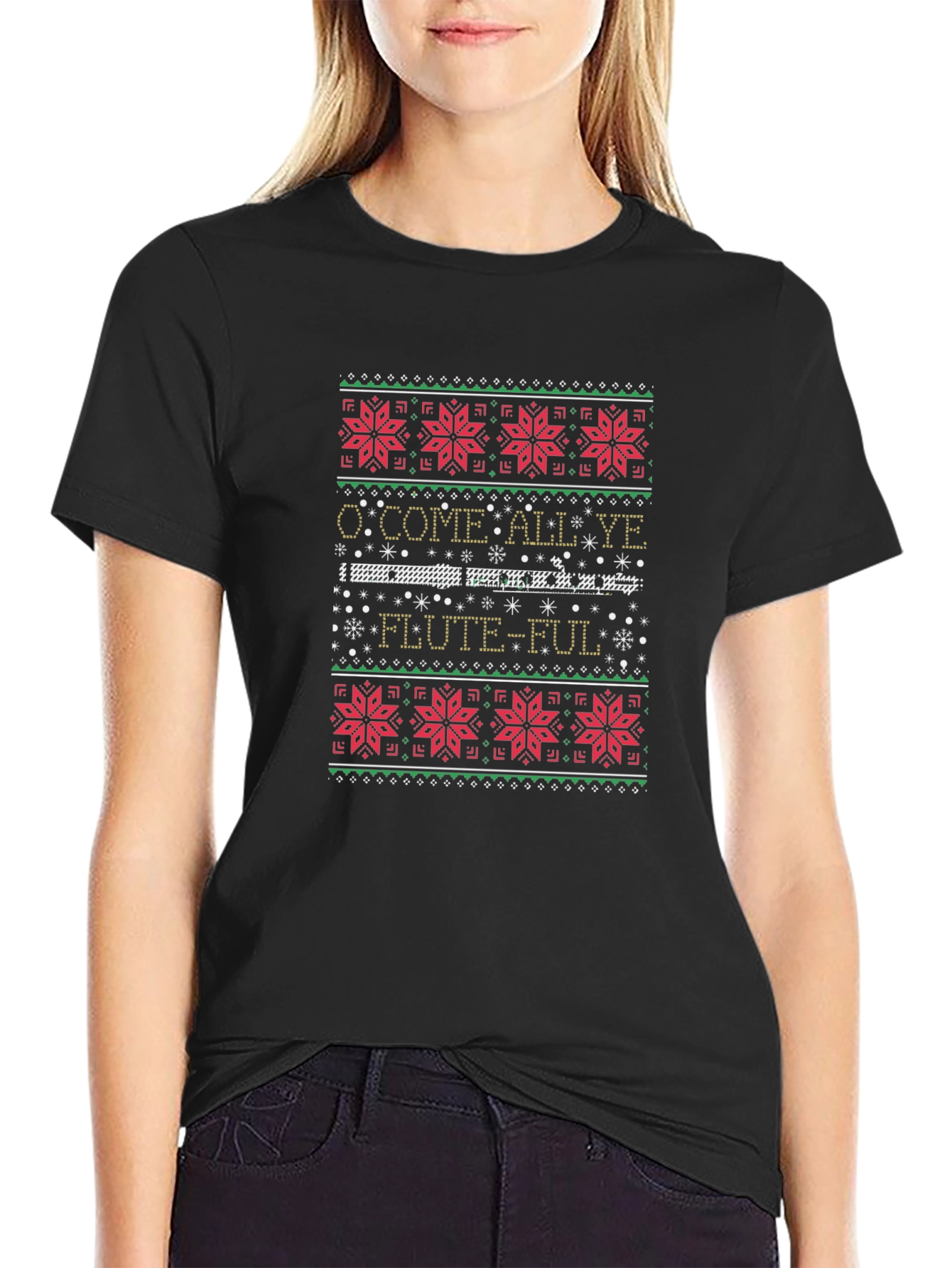O Come All Ye Flute-Ful Ugly Christmas Sweater T-Shirt