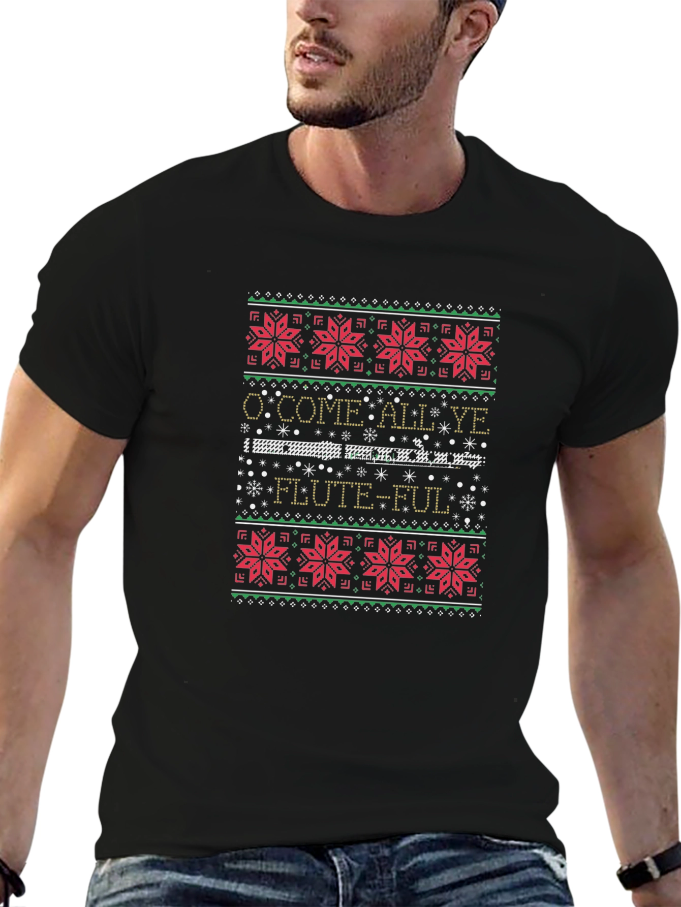 O Come All Ye Flute-Ful Ugly Christmas Sweater T-Shirt