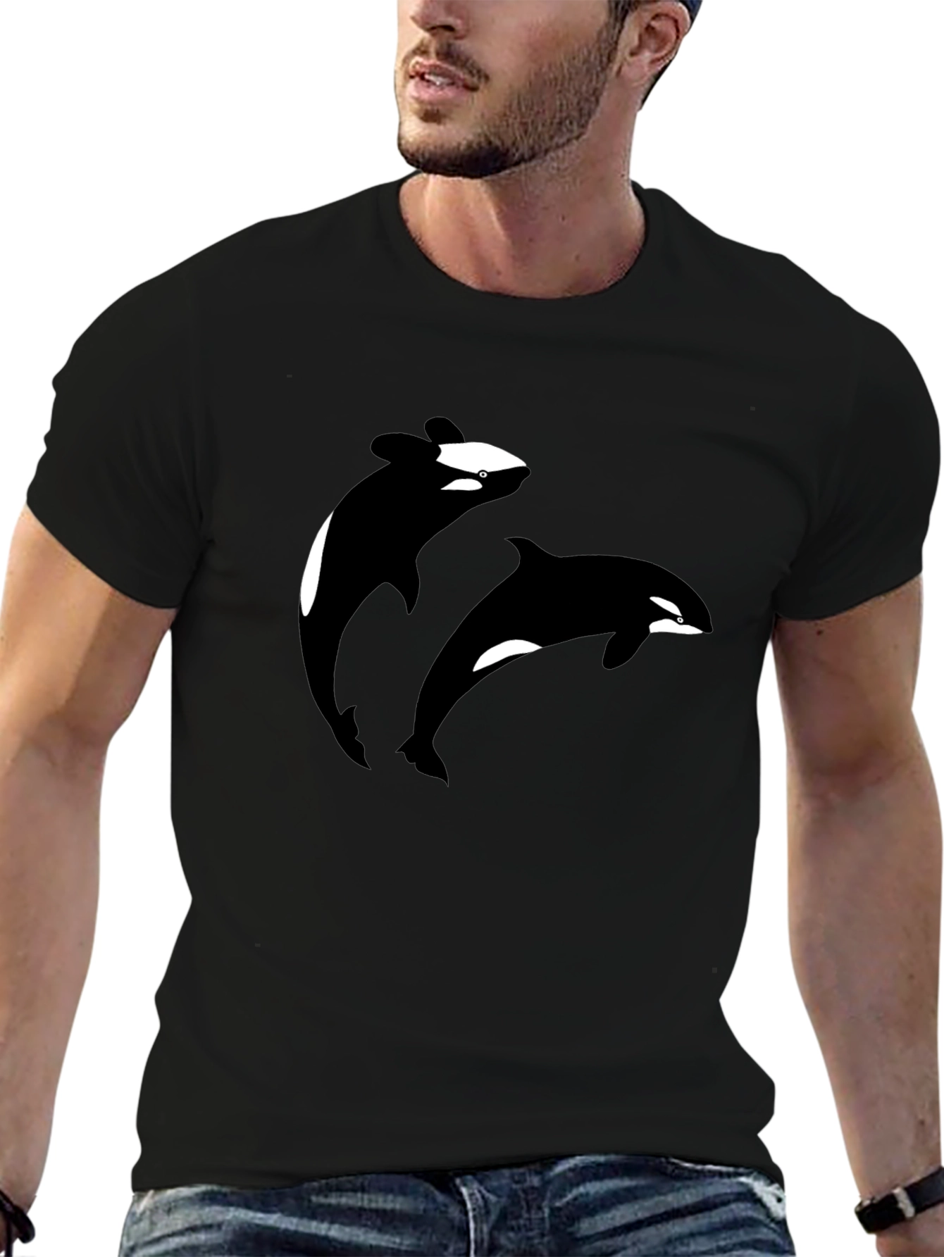 Orca Whale Graphic Tee - Black Cotton T-Shirt