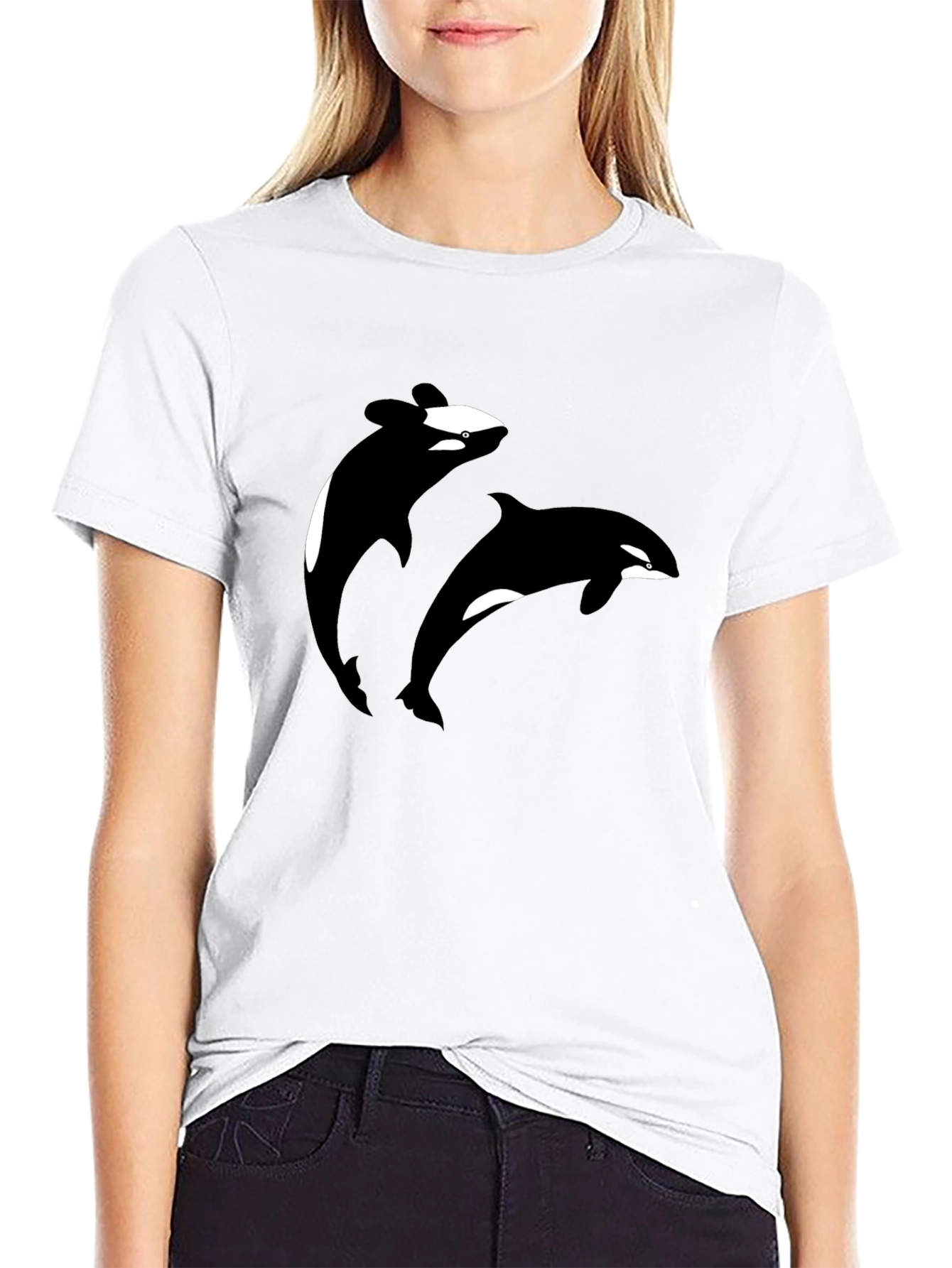 Orca Whale Graphic Tee - Black Cotton T-Shirt