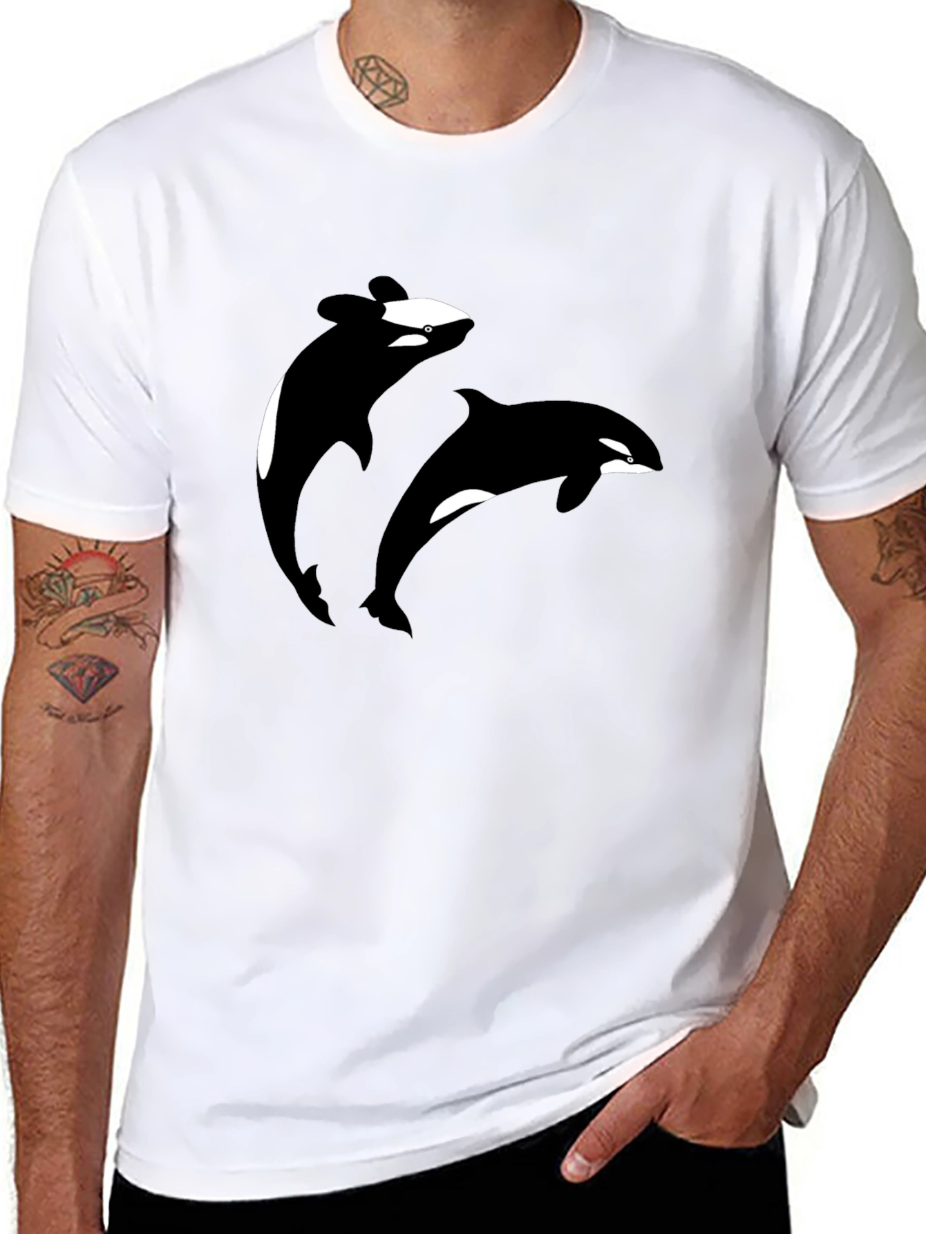 Orca Whale Graphic Tee - Black Cotton T-Shirt