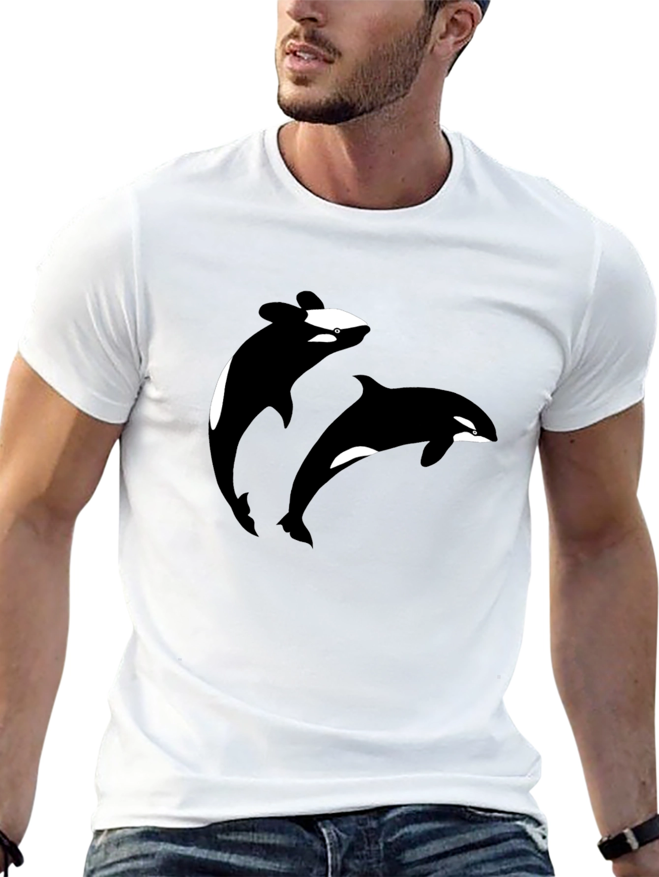 Orca Whale Graphic Tee - Black Cotton T-Shirt